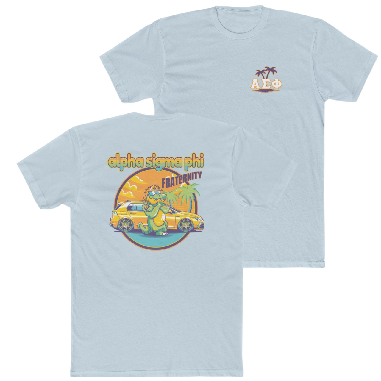 Light Blue Alpha Sigma Phi Graphic T-Shirt | Cool Croc | Alpha Sigma Phi Fraternity Shirt