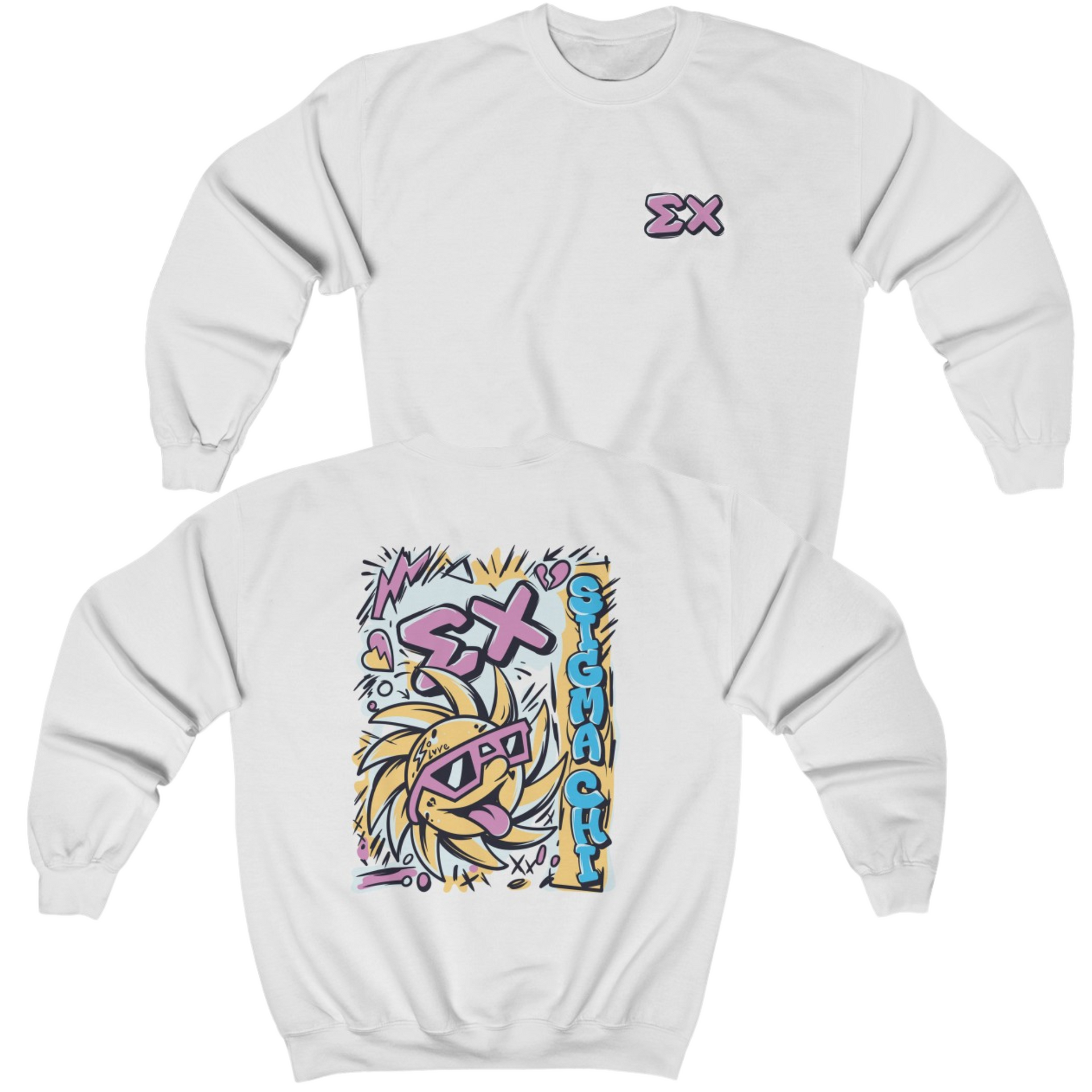 White Sigma Chi Graphic Crewneck Sweatshirt | Fun in the Sun | Sigma Chi Fraternity Apparel