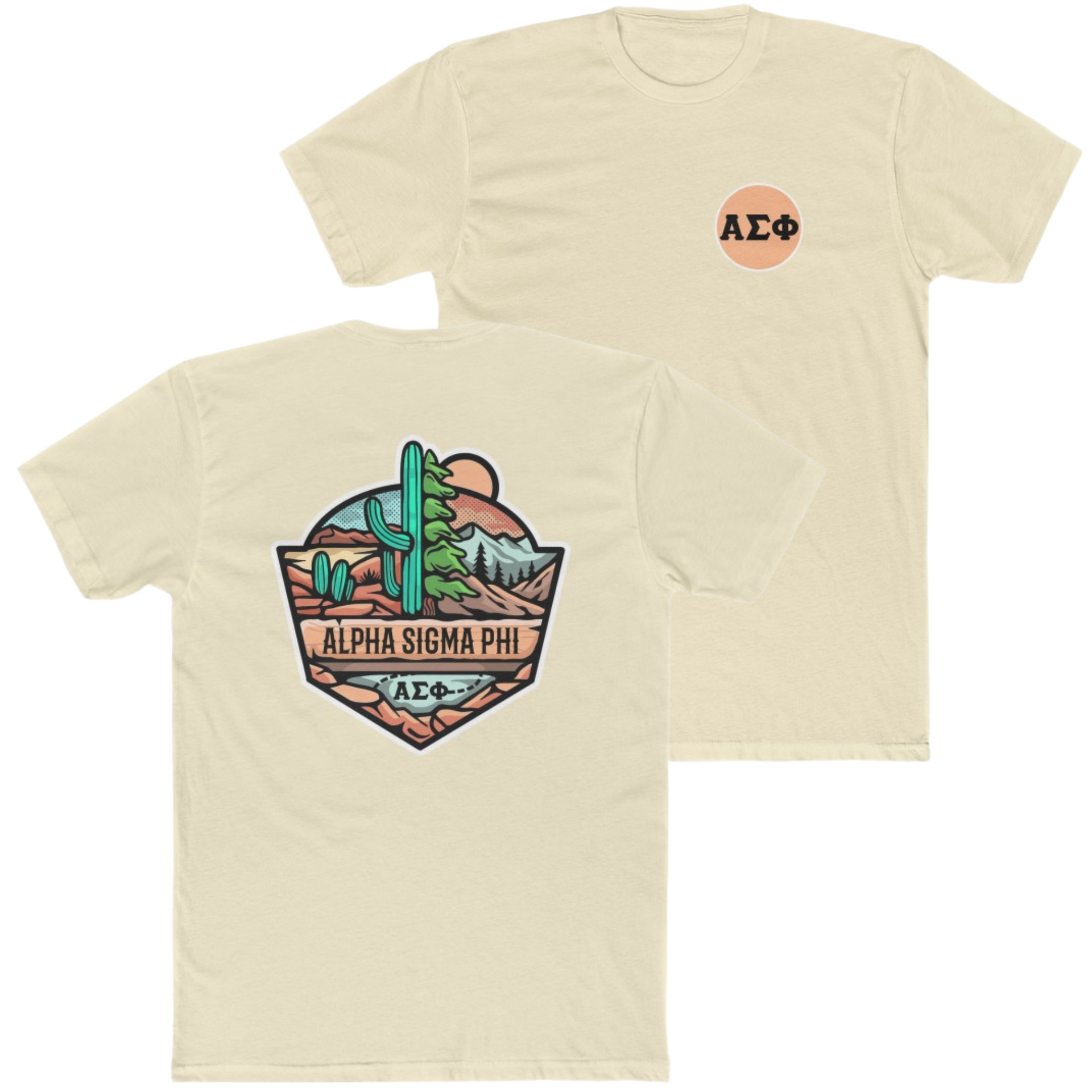 Natural Alpha Sigma Phi Graphic T-Shirt | Desert Mountains | Alpha Sigma Phi Fraternity Shirt 