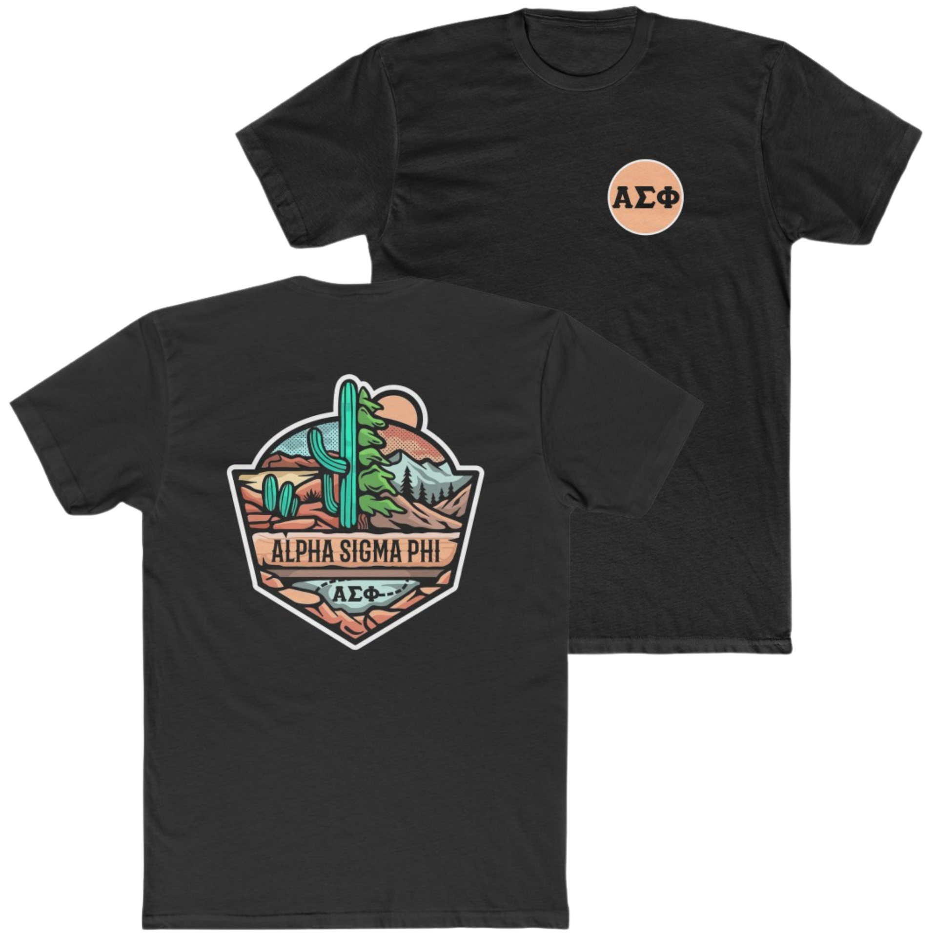 Black Alpha Sigma Phi Graphic T-Shirt | Desert Mountains | Alpha Sigma Phi Fraternity Shirt 