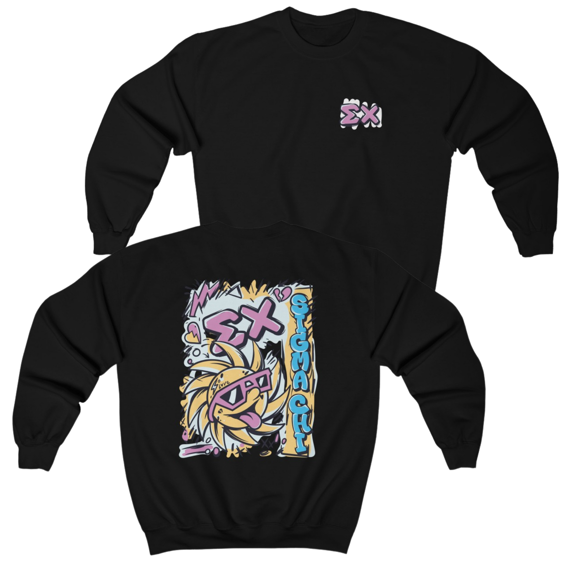 Black Sigma Chi Graphic Crewneck Sweatshirt | Fun in the Sun | Sigma Chi Fraternity Apparel