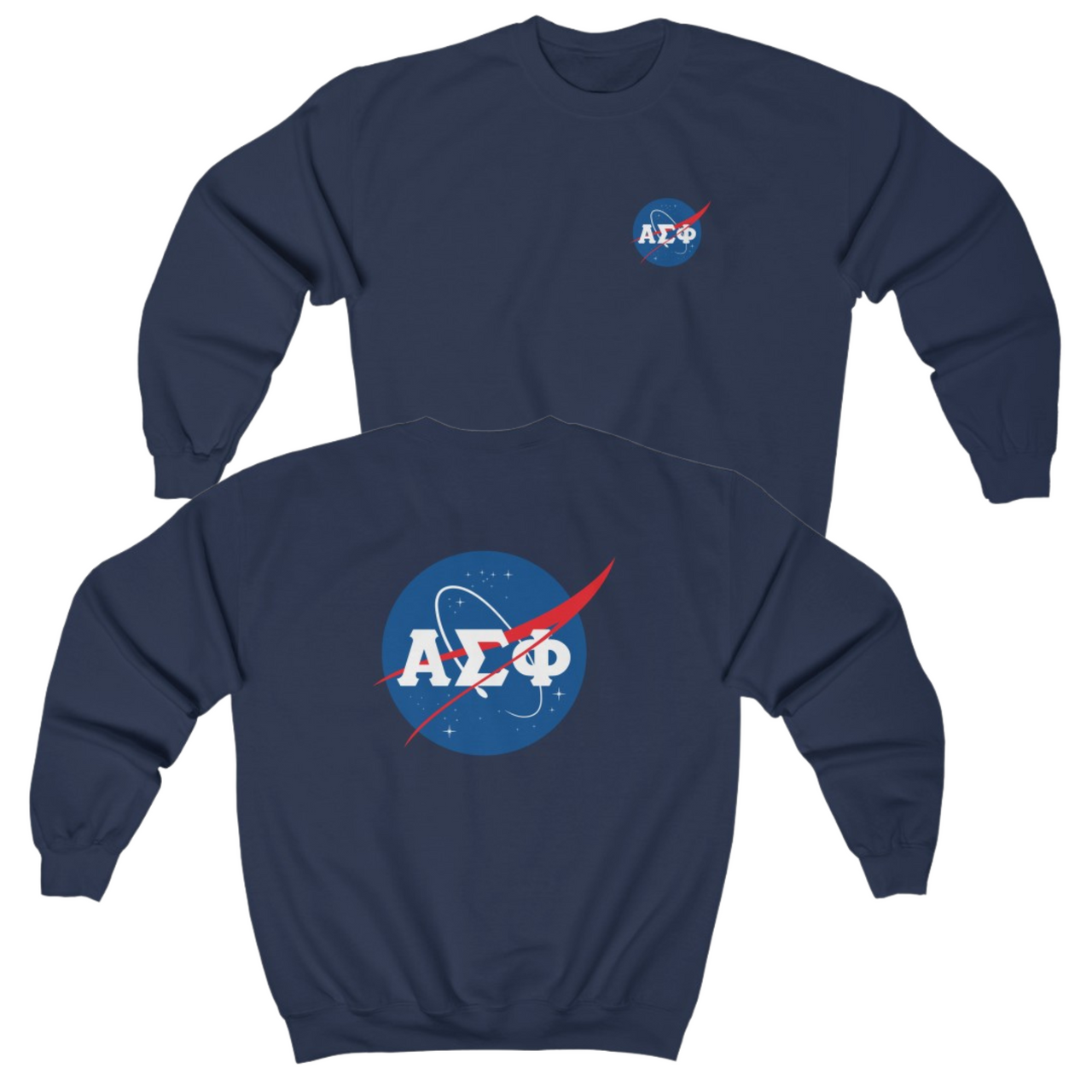 Navy Alpha Sigma Phi Graphic Crewneck Sweatshirt | Nasa 2.0 | Alpha Sigma Phi Fraternity Crewneck Shirt 