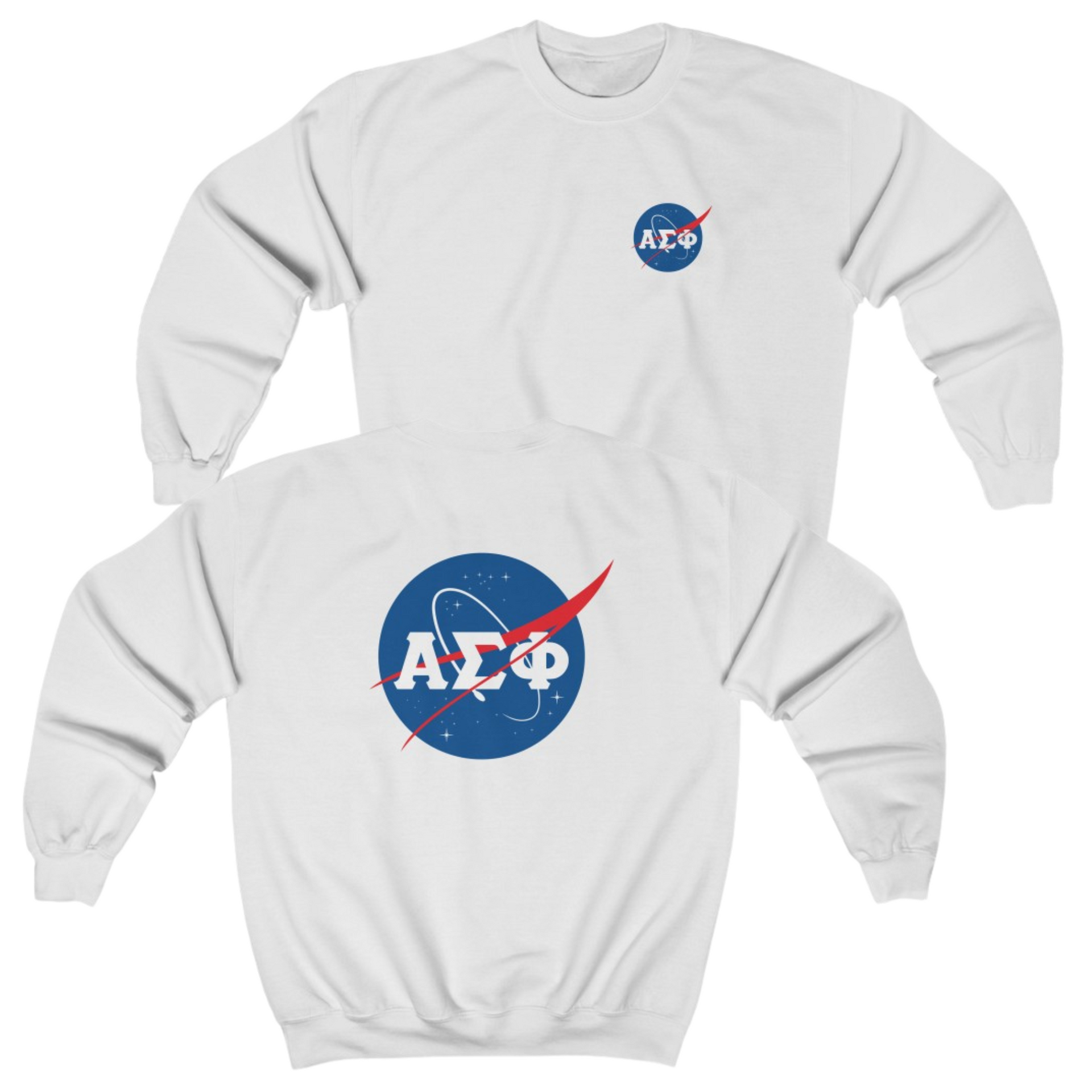 White Alpha Sigma Phi Graphic Crewneck Sweatshirt | Nasa 2.0 | Alpha Sigma Phi Fraternity Crewneck Shirt 