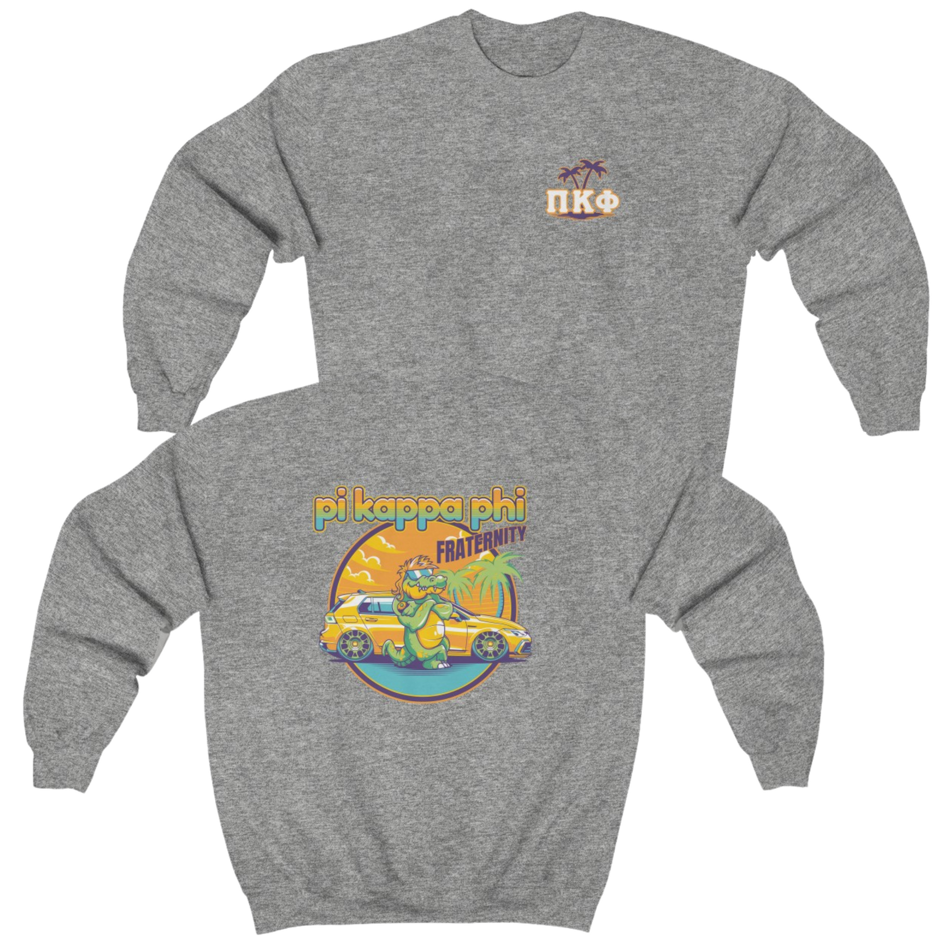 Grey Pi Kappa Phi Graphic Crewneck Sweatshirt | Cool Croc | Pi Kappa Phi Apparel and Merchandise
