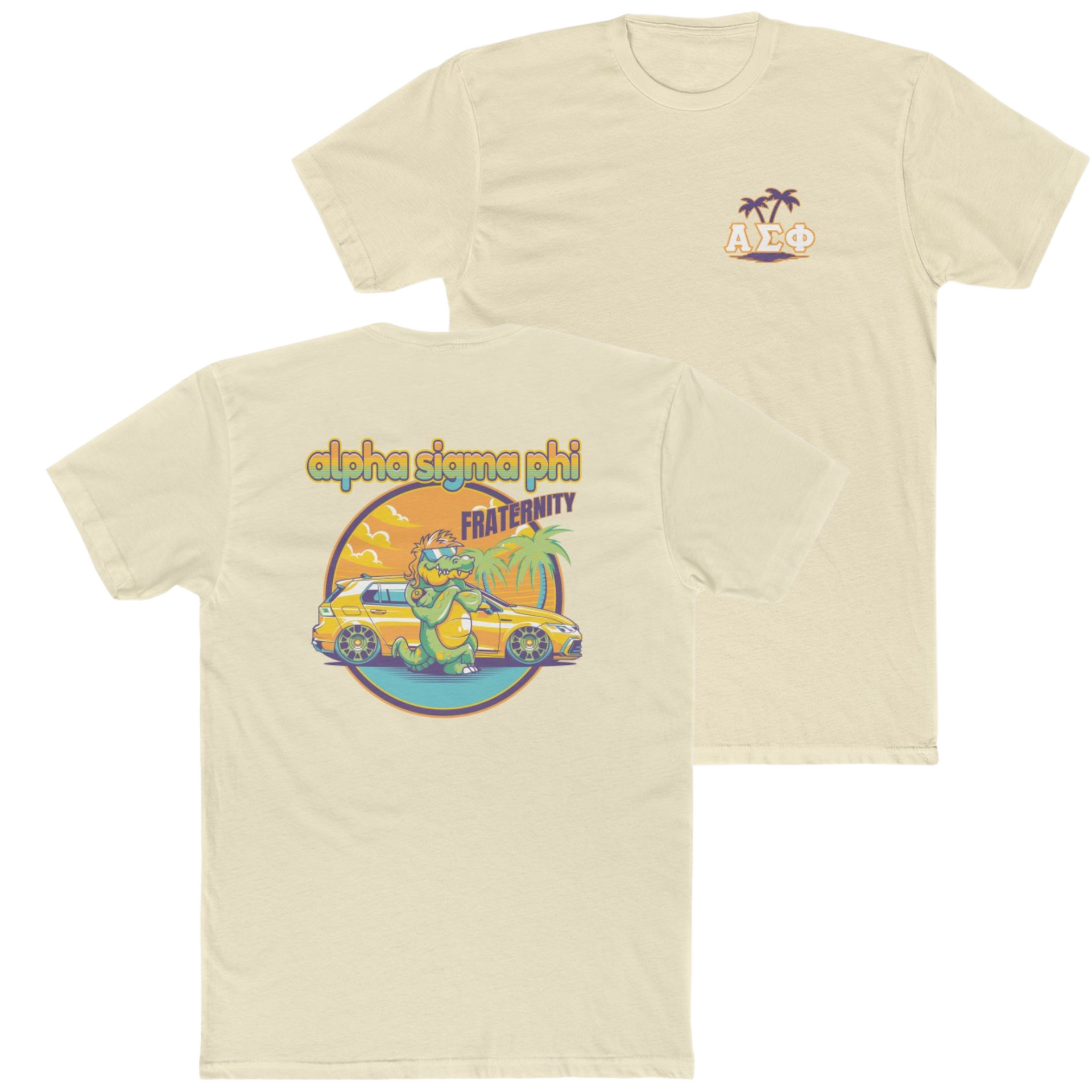 Sand Alpha Sigma Phi Graphic T-Shirt | Cool Croc | Alpha Sigma Phi Fraternity Shirt