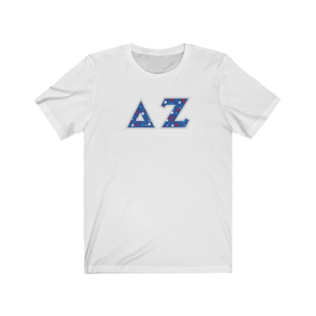 Delta Zeta Printed Letters | USA Stars T-Shirt