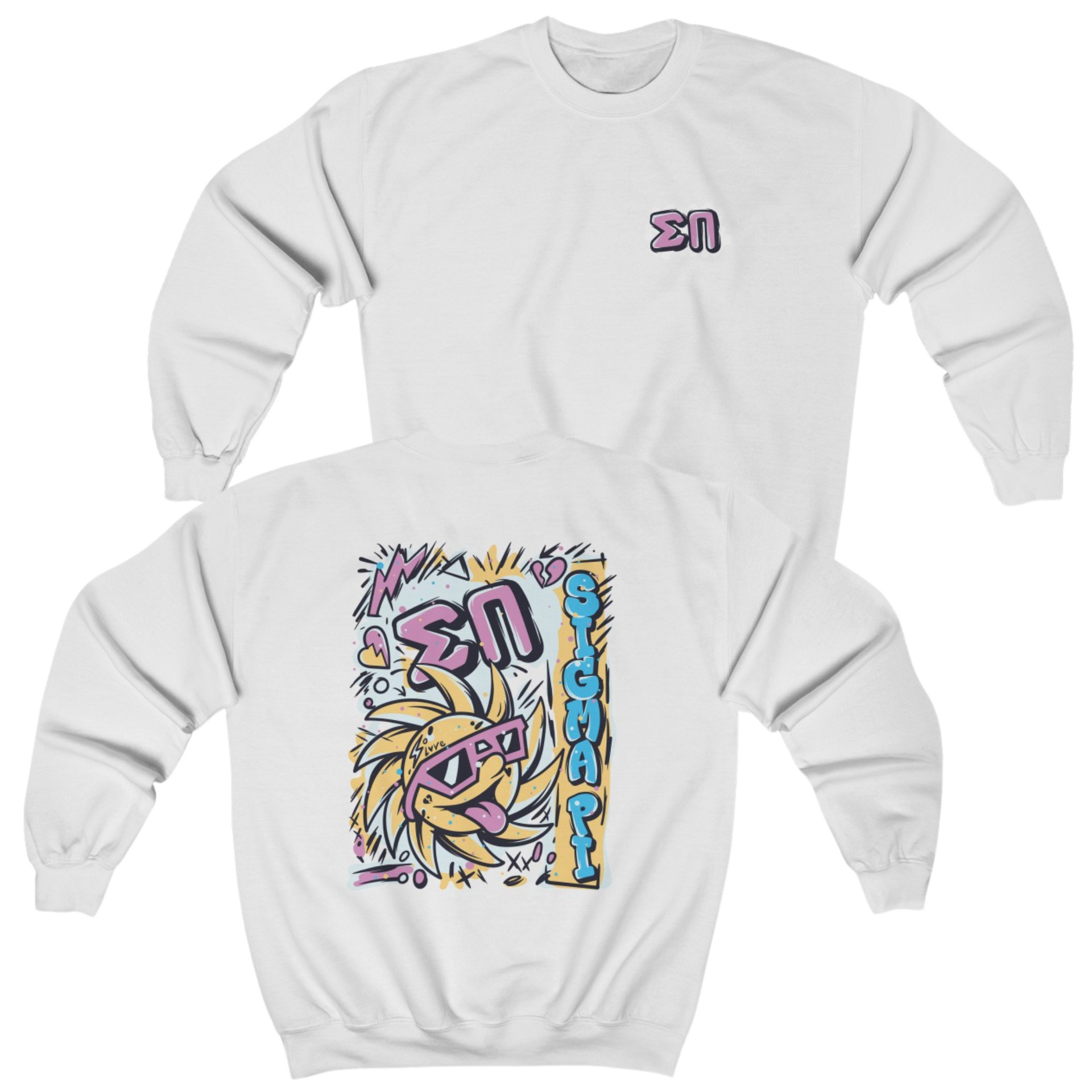 White Sigma Pi Graphic Crewneck Sweatshirt | Fun in the Sun | Sigma Pi Apparel and Merchandise