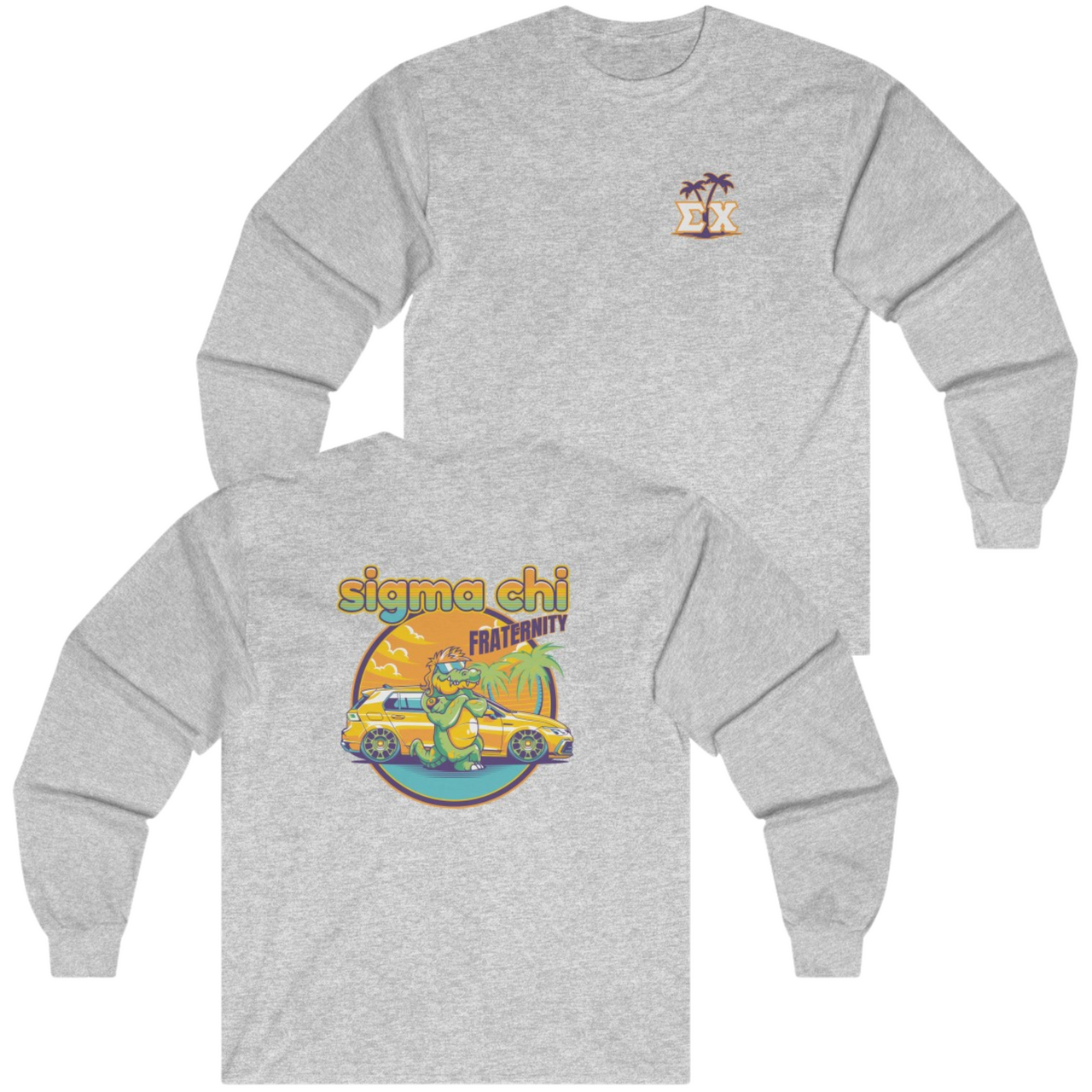 Grey Sigma Chi Graphic Long Sleeve | Cool Croc | Sigma Chi Fraternity Apparel