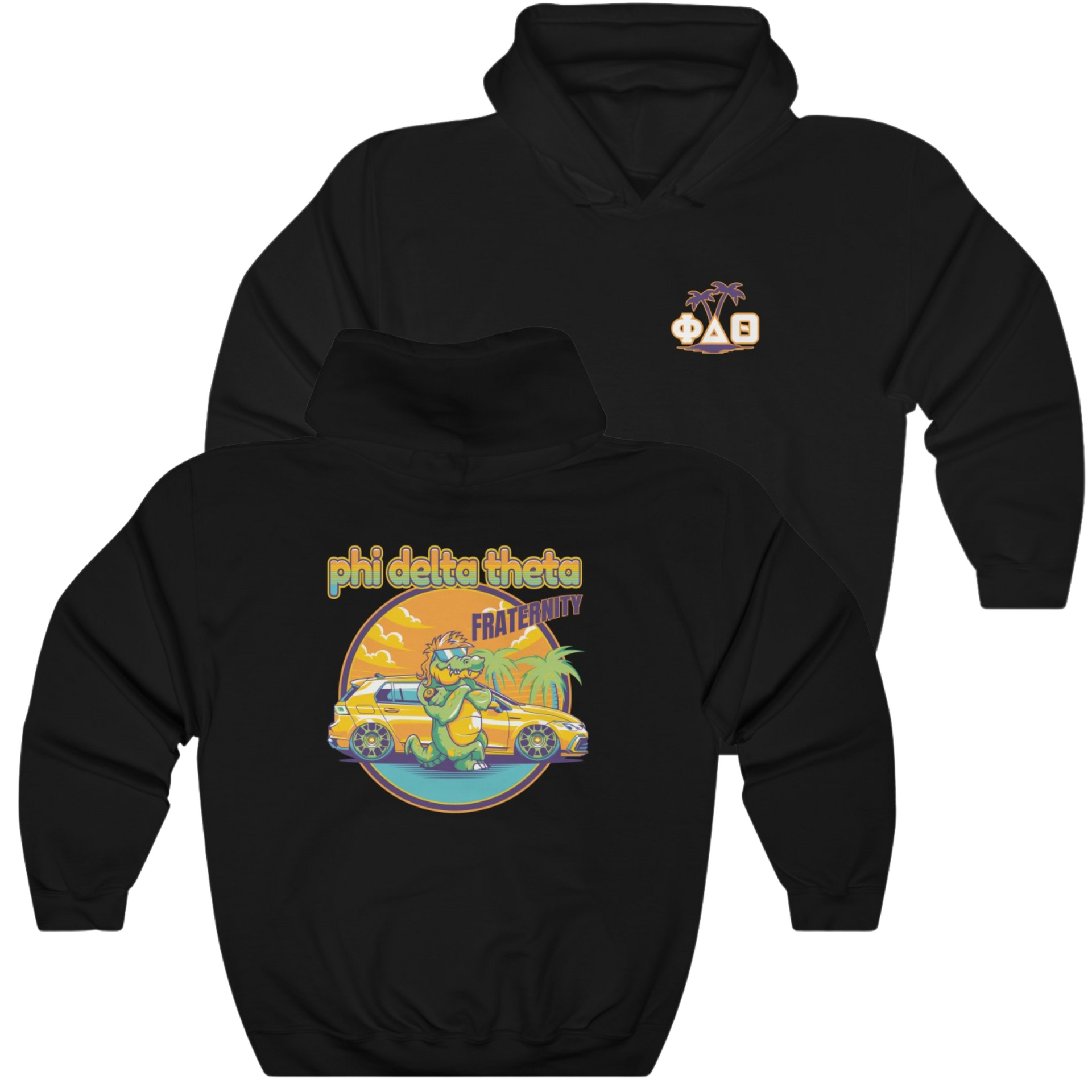 black Phi Delta Theta Graphic Hoodie | Cool Croc | phi delta theta fraternity greek apparel 