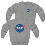 Grey Sigma Alpha Epsilon Graphic Crewneck Sweatshirt | Nasa 2.0 | Sigma Alpha Epsilon Clothing and Merchandise