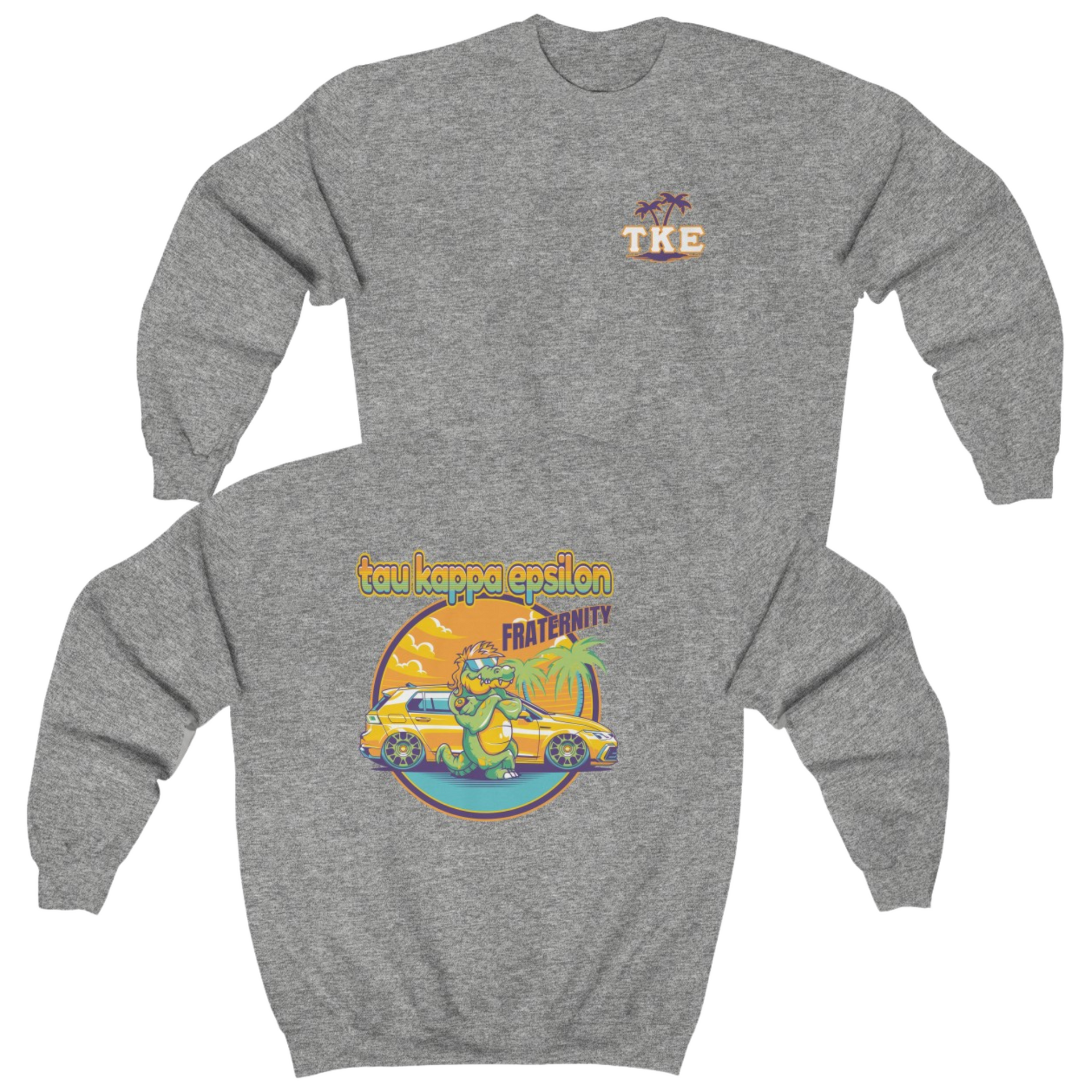 Grey Tau Kappa Epsilon Graphic Crewneck Sweatshirt | Cool Croc | TKE Clothing and Merchandise