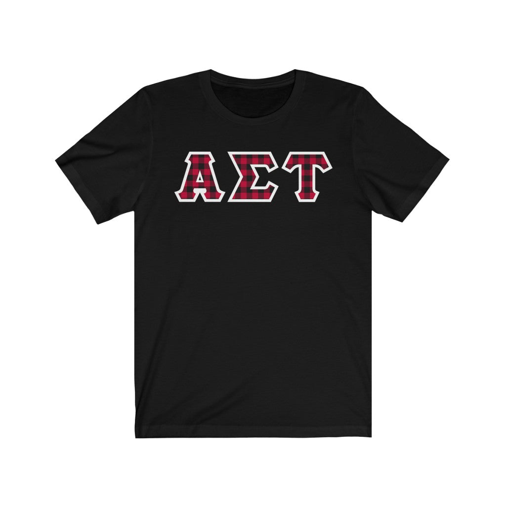 Alpha Sigma Tau Printed Letters | Buffalo Plaid T-Shirt