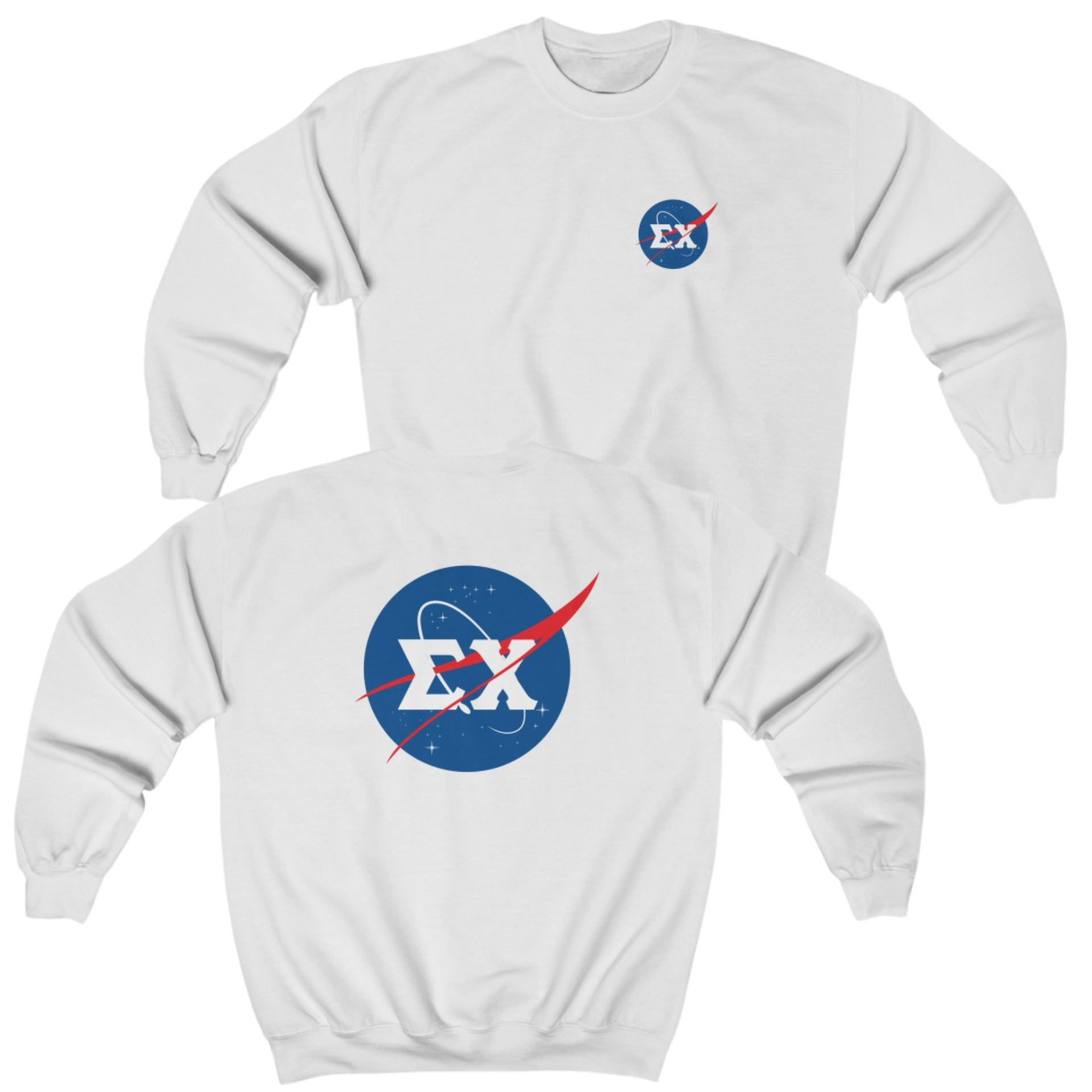 White Sigma Chi Graphic Crewneck Sweatshirt | Nasa 2.0 | Sigma Chi Fraternity Apparel