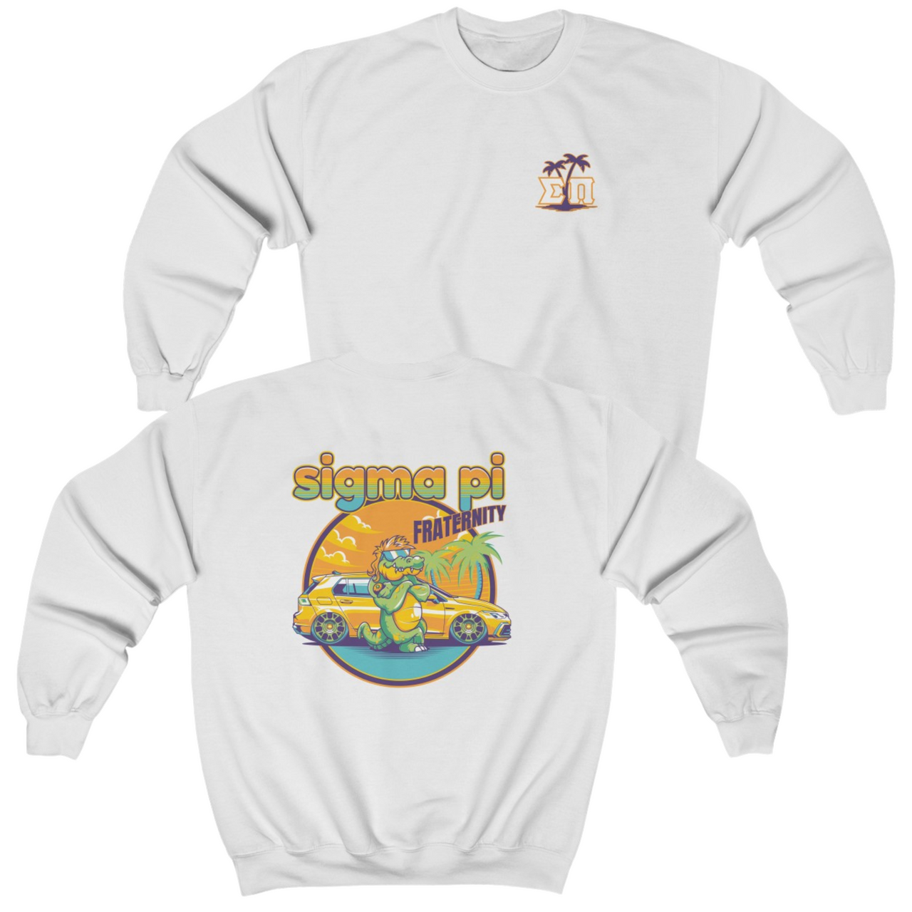 White Sigma Pi Graphic Crewneck Sweatshirt | Cool Croc | Sigma Pi Apparel and Merchandise 