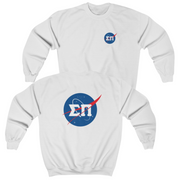 White Sigma Pi Graphic Crewneck Sweatshirt | Nasa 2.0 | Sigma Pi Apparel and Merchandise
