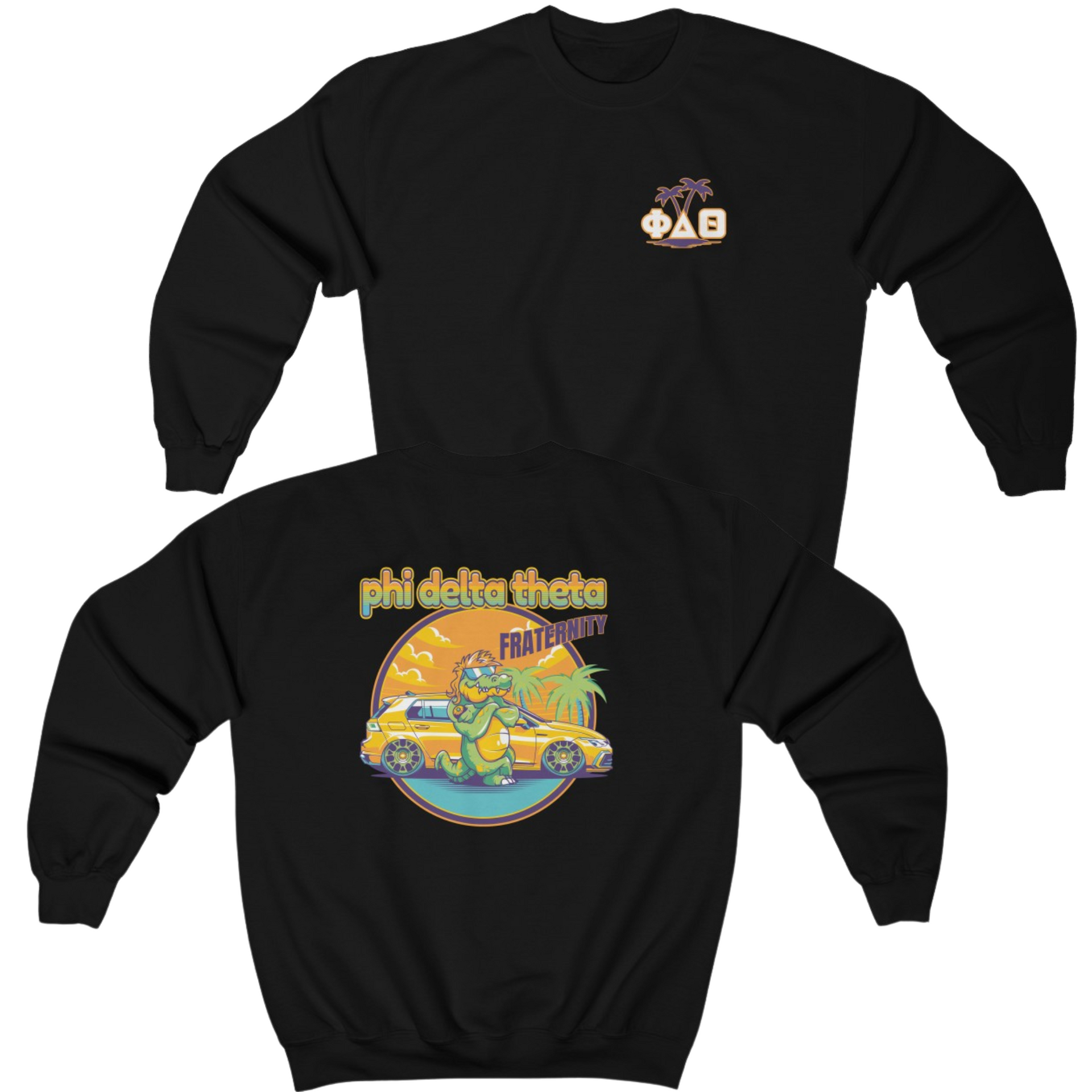 black Phi Delta Theta Graphic Crewneck Sweatshirt | Cool Croc | phi delta theta fraternity greek apparel 