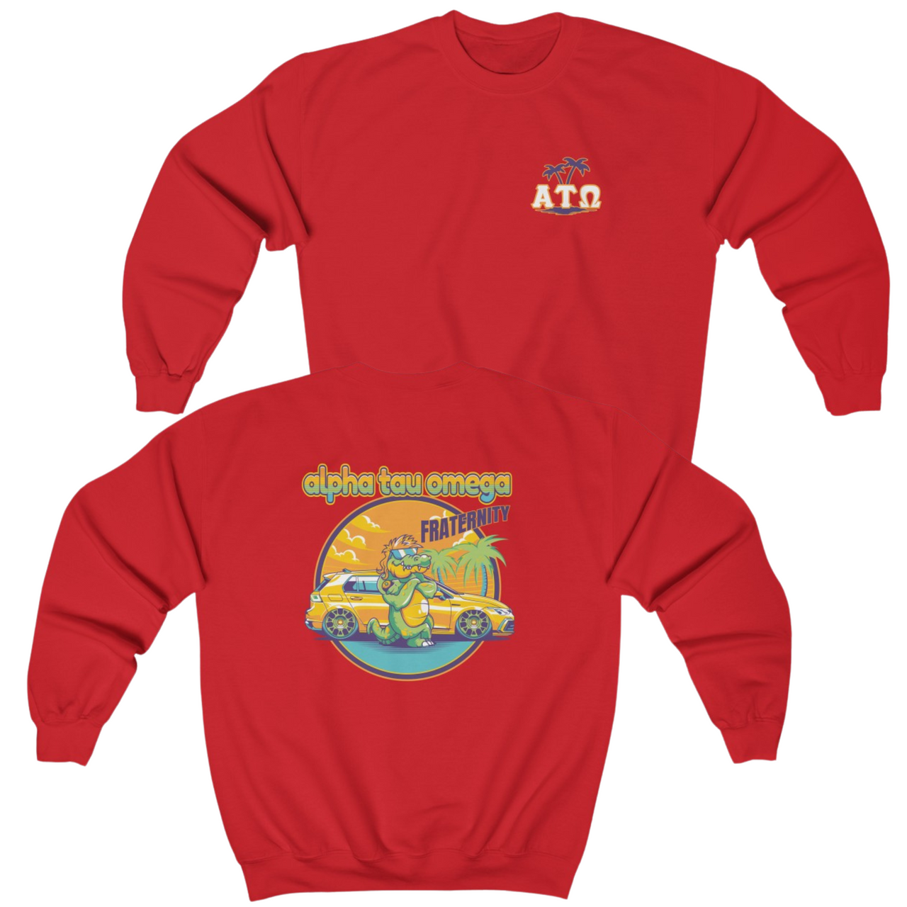 Red Alpha Tau Omega Graphic Crewneck Sweatshirt | Cool Croc | Alpha Sigma Phi Fraternity Merch
