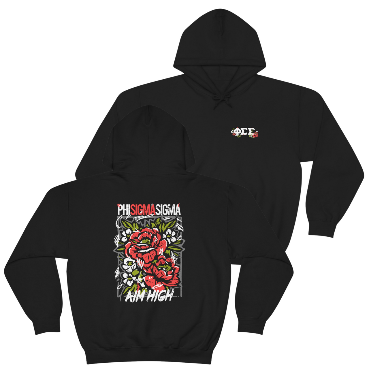 Phi Sigma Sigma Graphic Hoodie | Grunge Roses