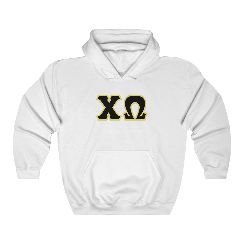 Chi Omega Printed Letters | Black & Straw Border Hoodie