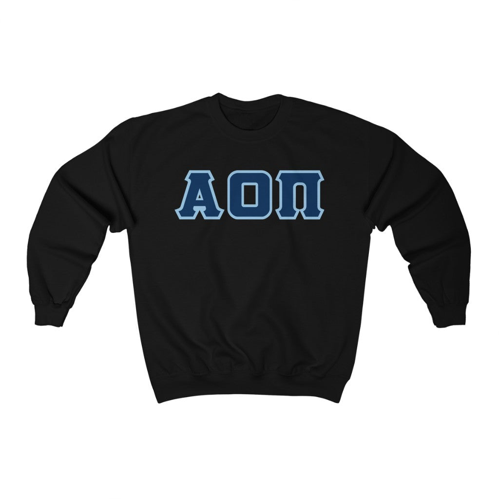 Alpha Omicron Pi Printed Letters | Navy with L Blue Border Crewneck