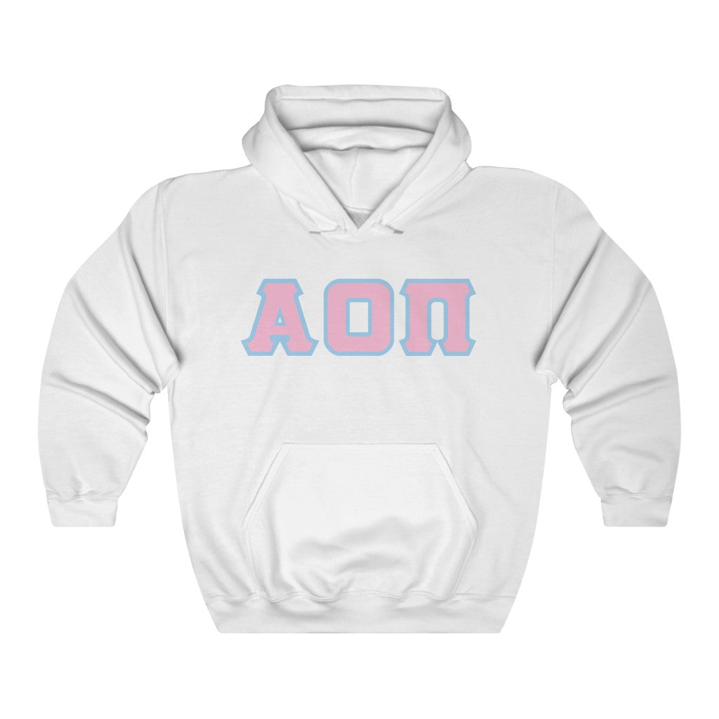 AOII Printed Letters | Pink with Light Blue Border Hoodie
