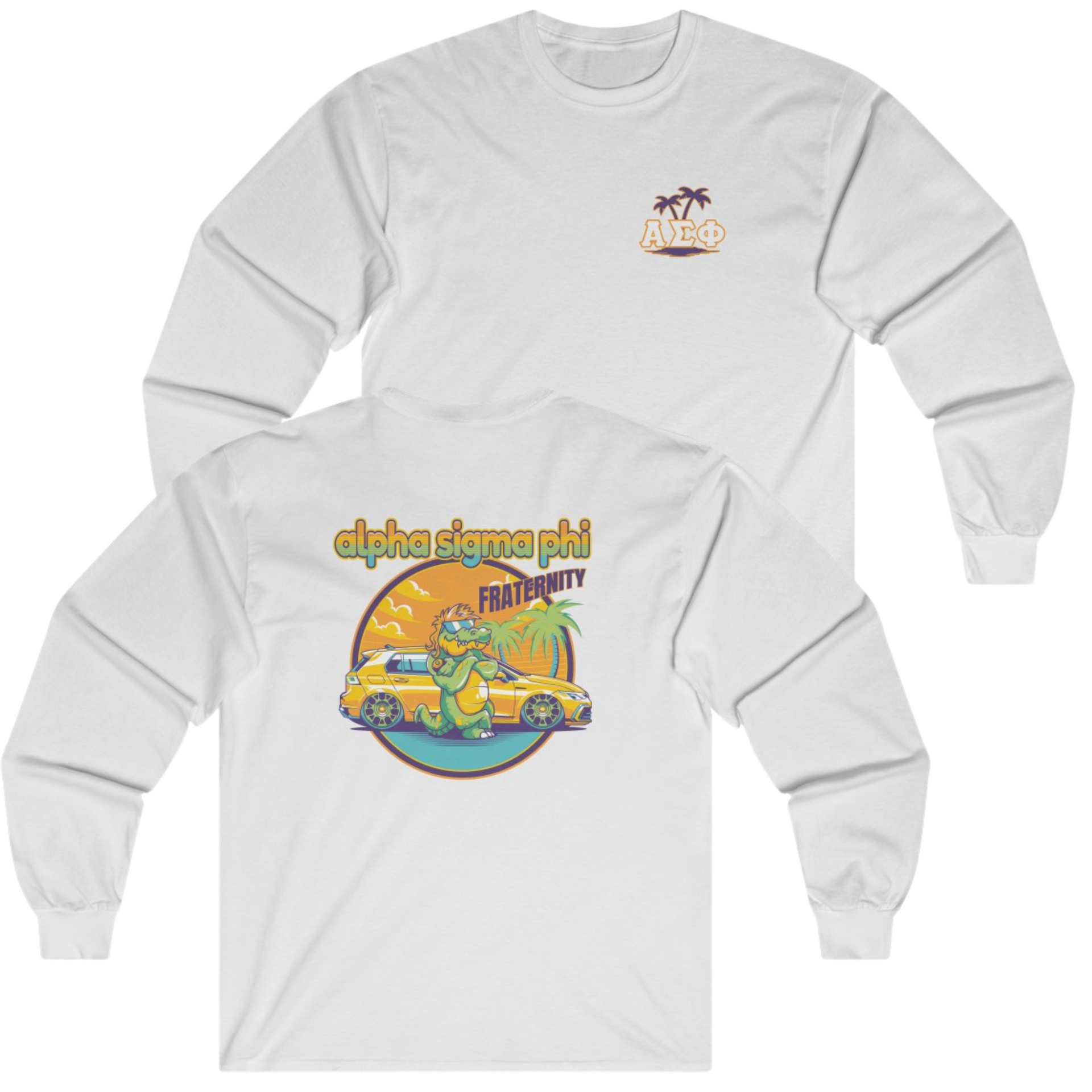 White Alpha Sigma Phi Graphic Long Sleeve | Cool Croc | Alpha Sigma Phi Fraternity Shirt 