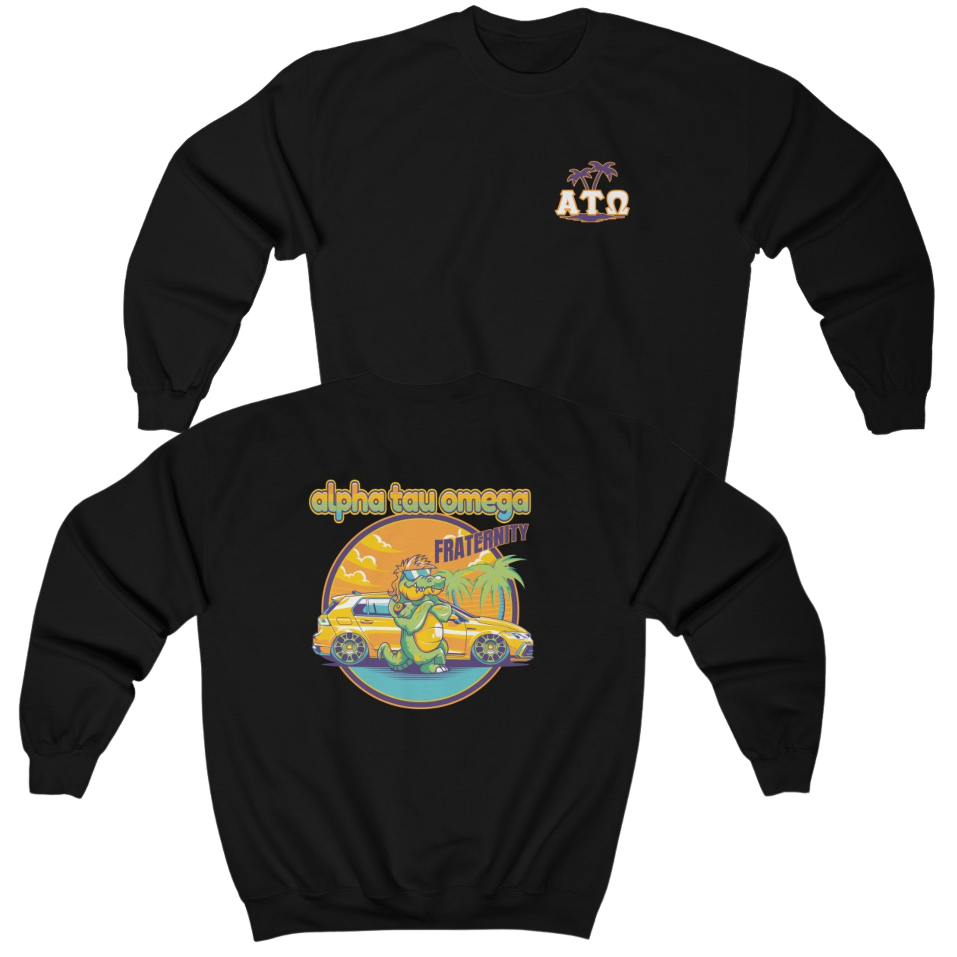 Black Alpha Tau Omega Graphic Crewneck Sweatshirt | Cool Croc | Alpha Sigma Phi Fraternity Merch 