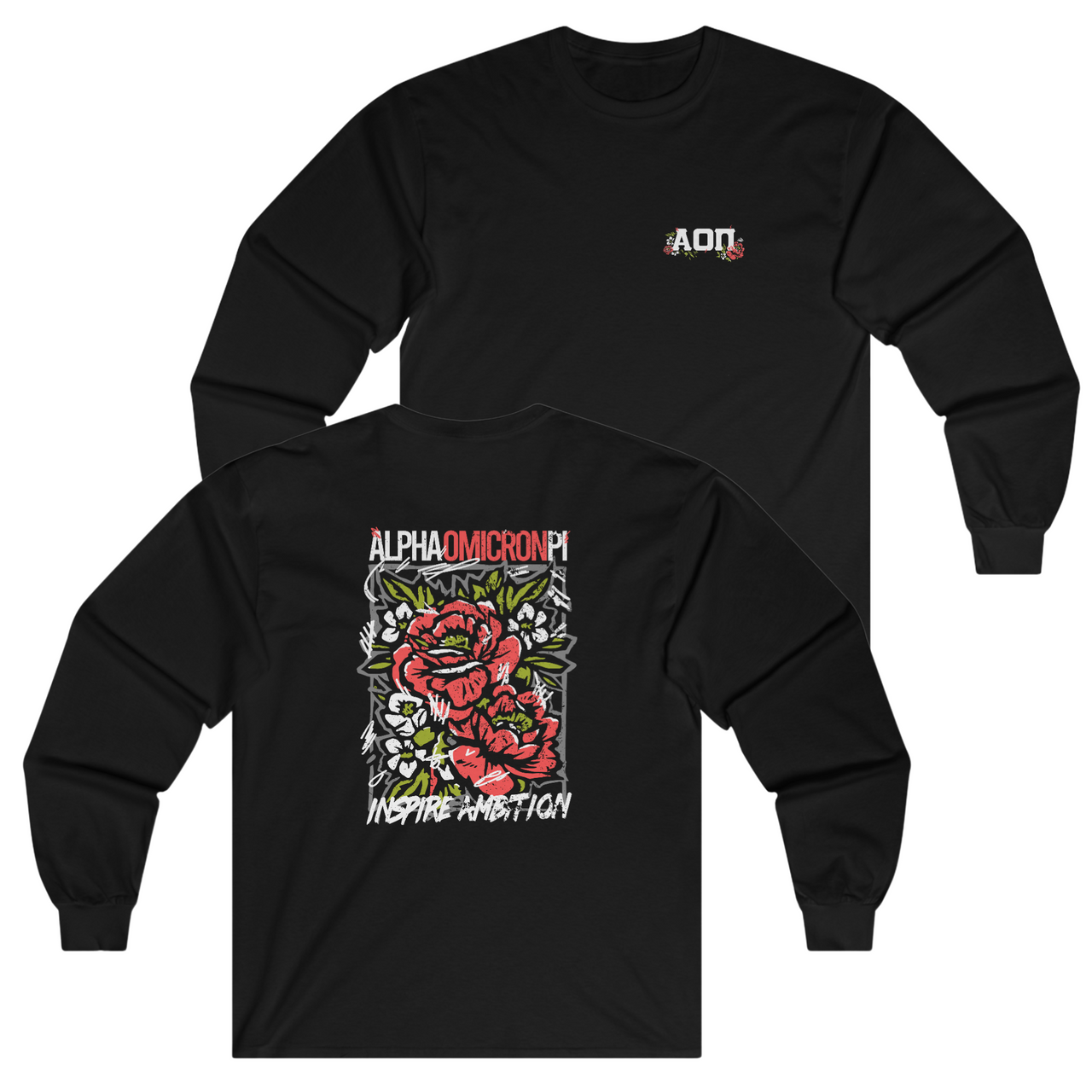 Alpha Omicron Pi Graphic Long Sleeve | Grunge Roses