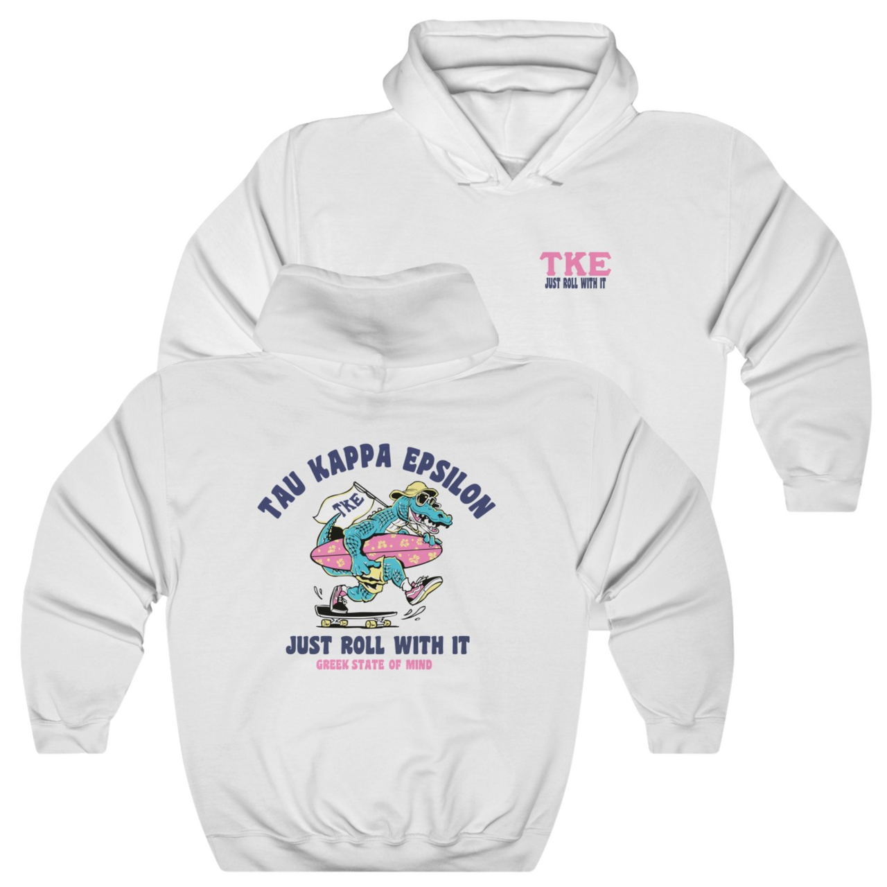 White Tau Kappa Epsilon Graphic Hoodie | Alligator Skater | TKE Clothing and Merchandise