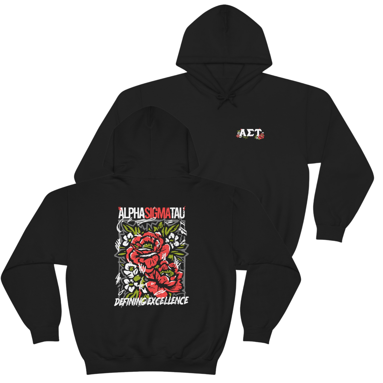 Alpha Sigma Tau Graphic Hoodie | Grunge Roses