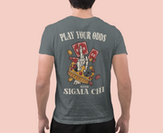 Grey Sigma Chi Graphic T-Shirt | Play Your Odds | Sigma Chi Fraternity Merch House model