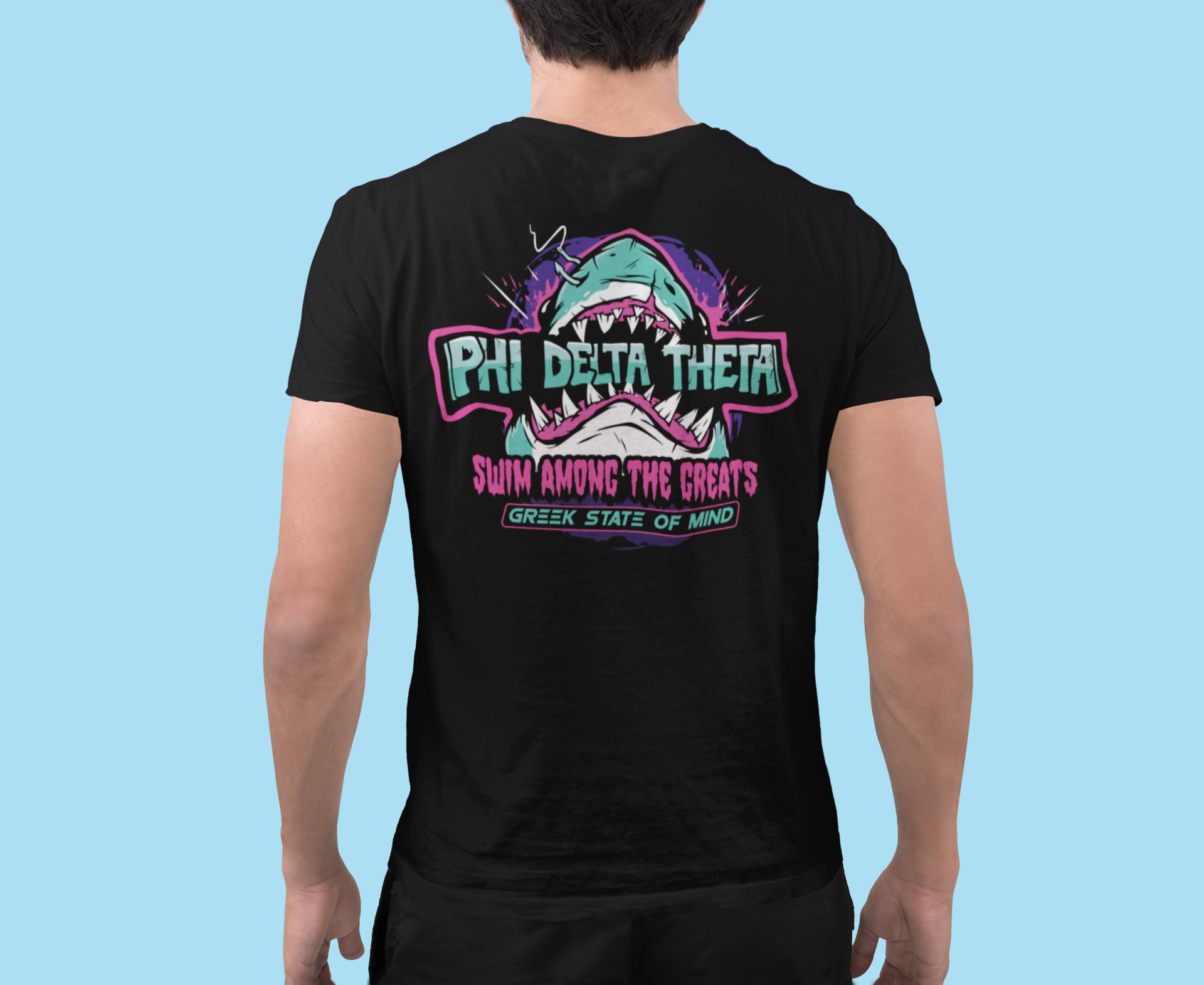 black Phi Delta Theta Graphic T-Shirt | The Deep End | phi delta theta fraternity greek apparel model 