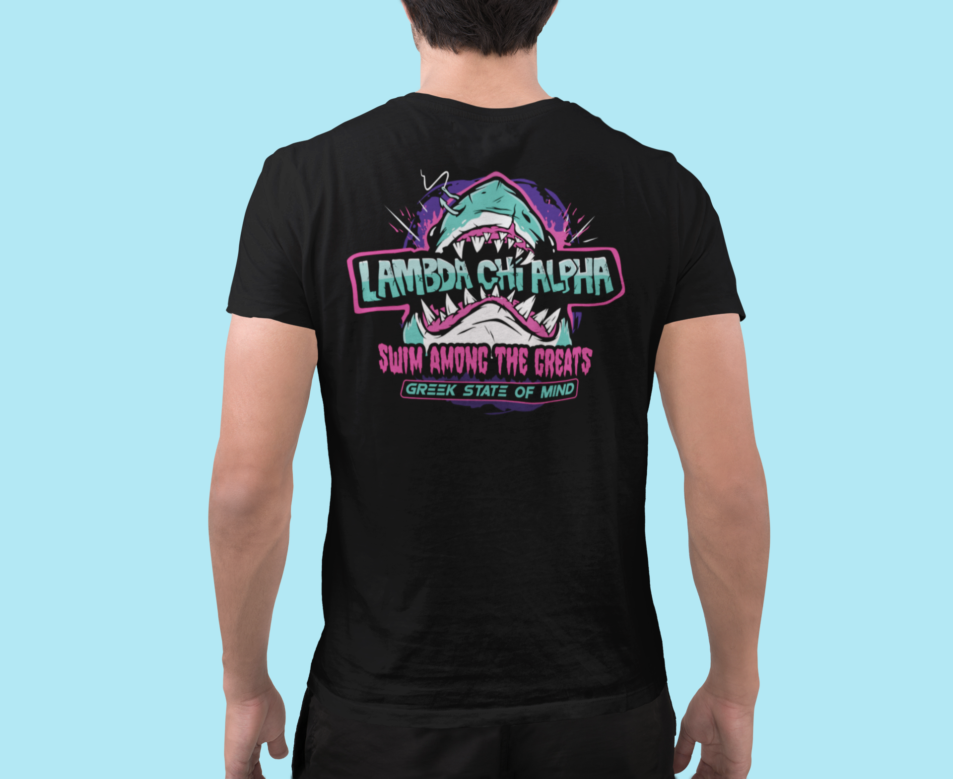 Black Lambda Chi Alpha Graphic T-Shirt | The Deep End | Lambda Chi Alpha Fraternity Shirt  model 