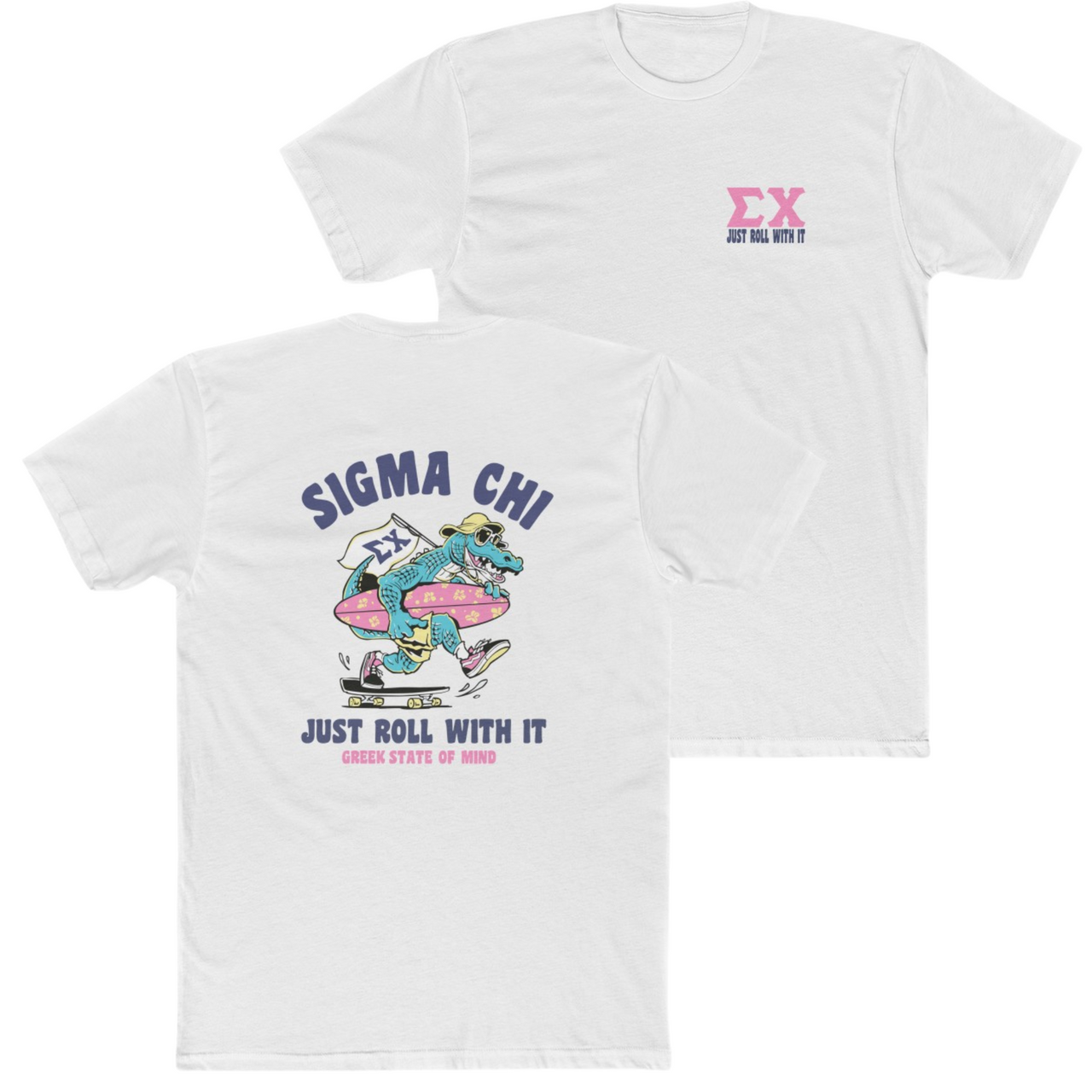 White Sigma Chi Graphic T-Shirt | Alligator Skater | Sigma Chi Fraternity Apparel