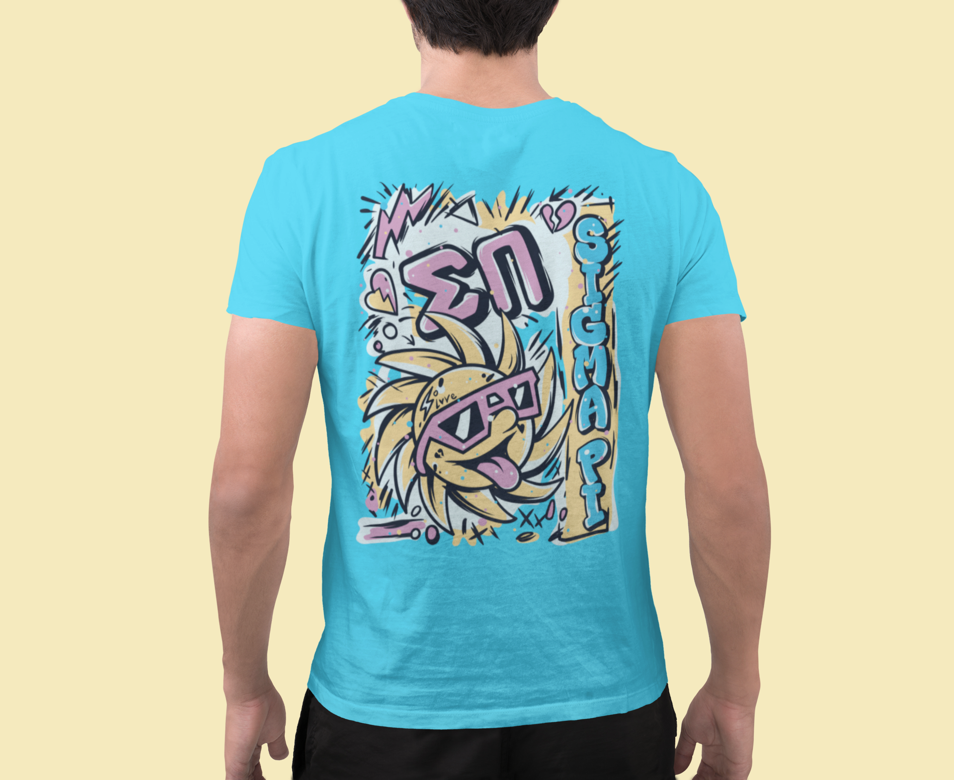 Turquoise Sigma Pi Graphic T-Shirt | Fun in the Sun | Sigma Pi Apparel and Merchandise model 