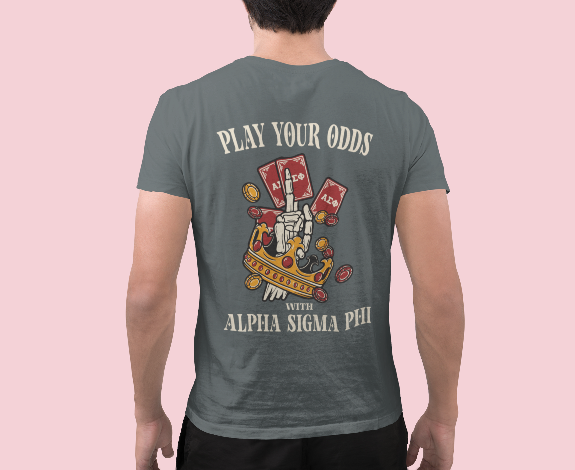 Alpha Sigma Phi Graphic T-Shirt | Play Your Odds | Alpha Sigma Phi Fraternity Shirt  back model 