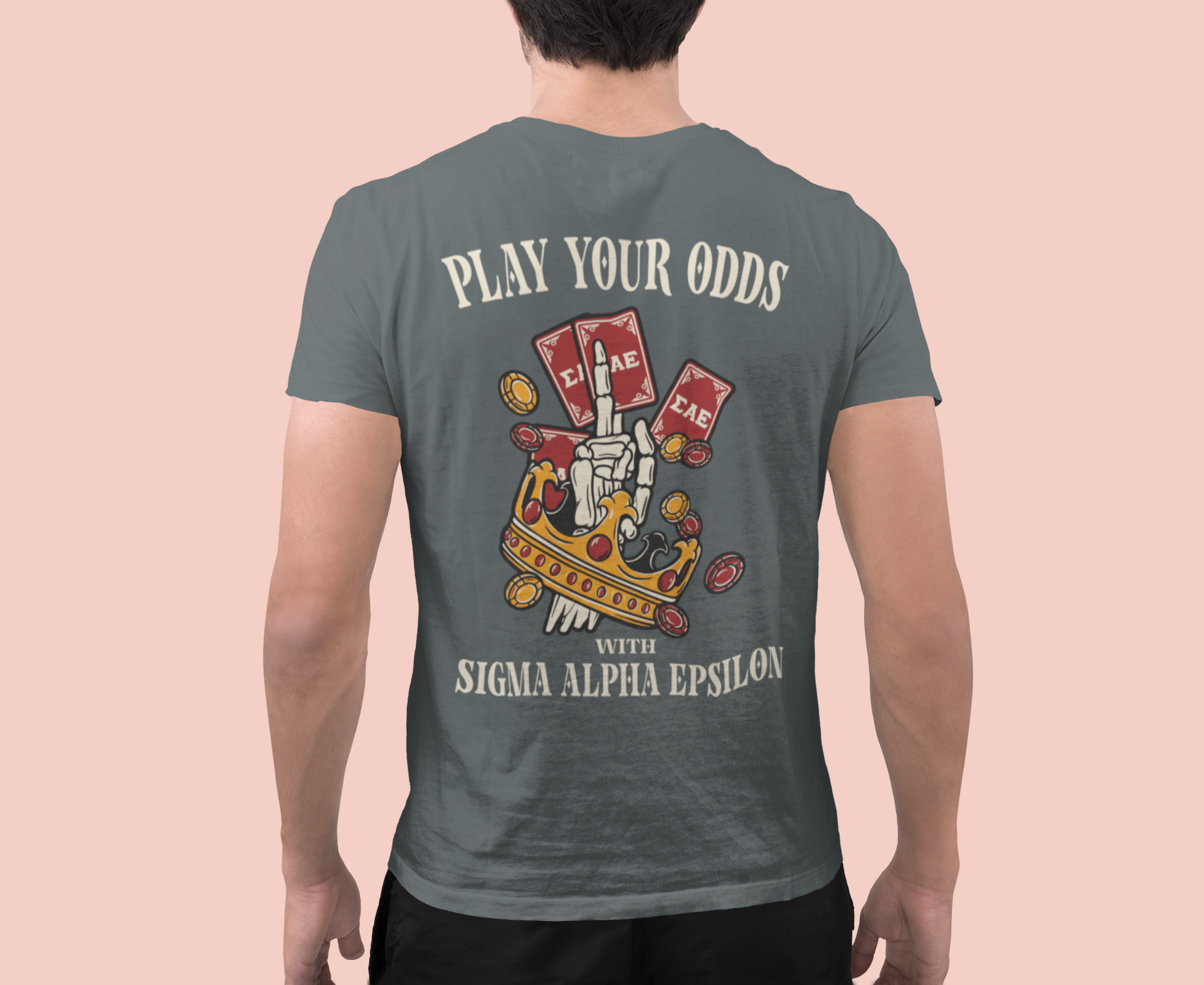 Grey Sigma Alpha Epsilon Graphic T-Shirt | Play Your Odds | Sigma Alpha Epsilon Clothing and Merchandise