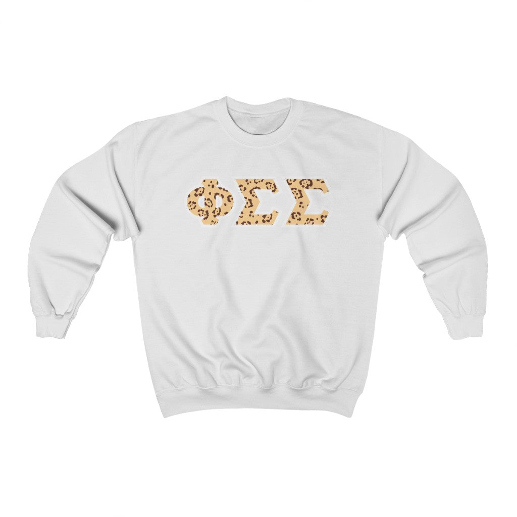 Phi Sigma Sigma Printed Letters | Leopard Print Crewneck
