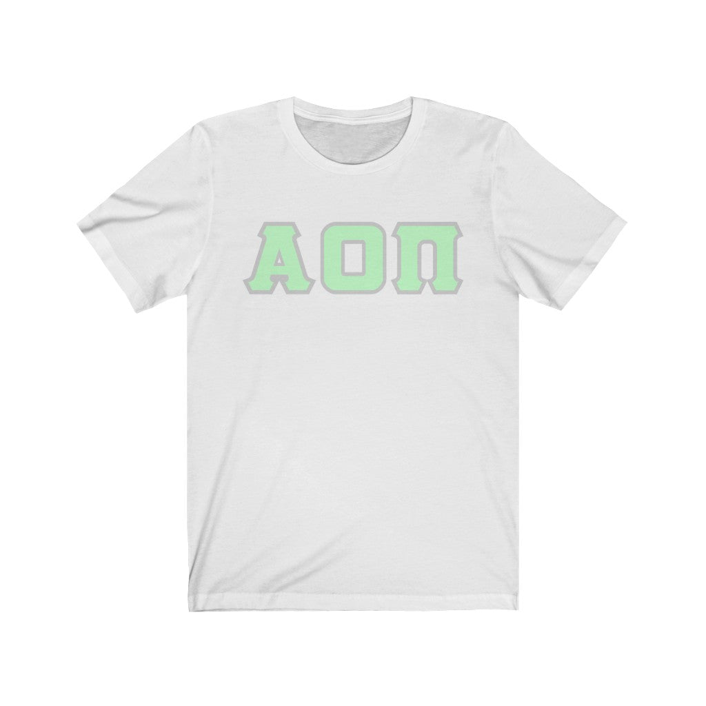 AOII Printed Letters | Mint with Grey Border T-Shirt
