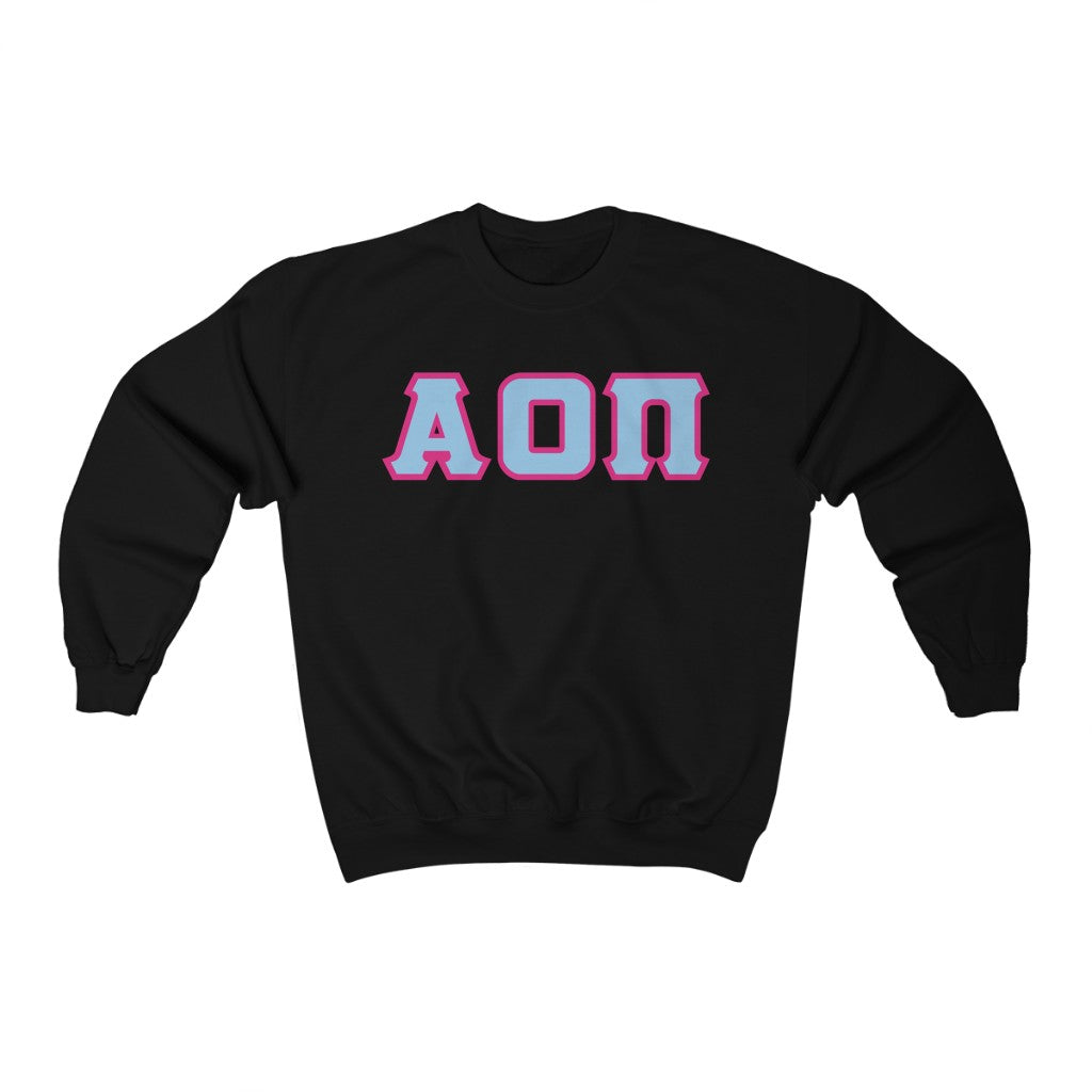 AOII Printed Letters | L Blue with Hot Pink Border Crewneck