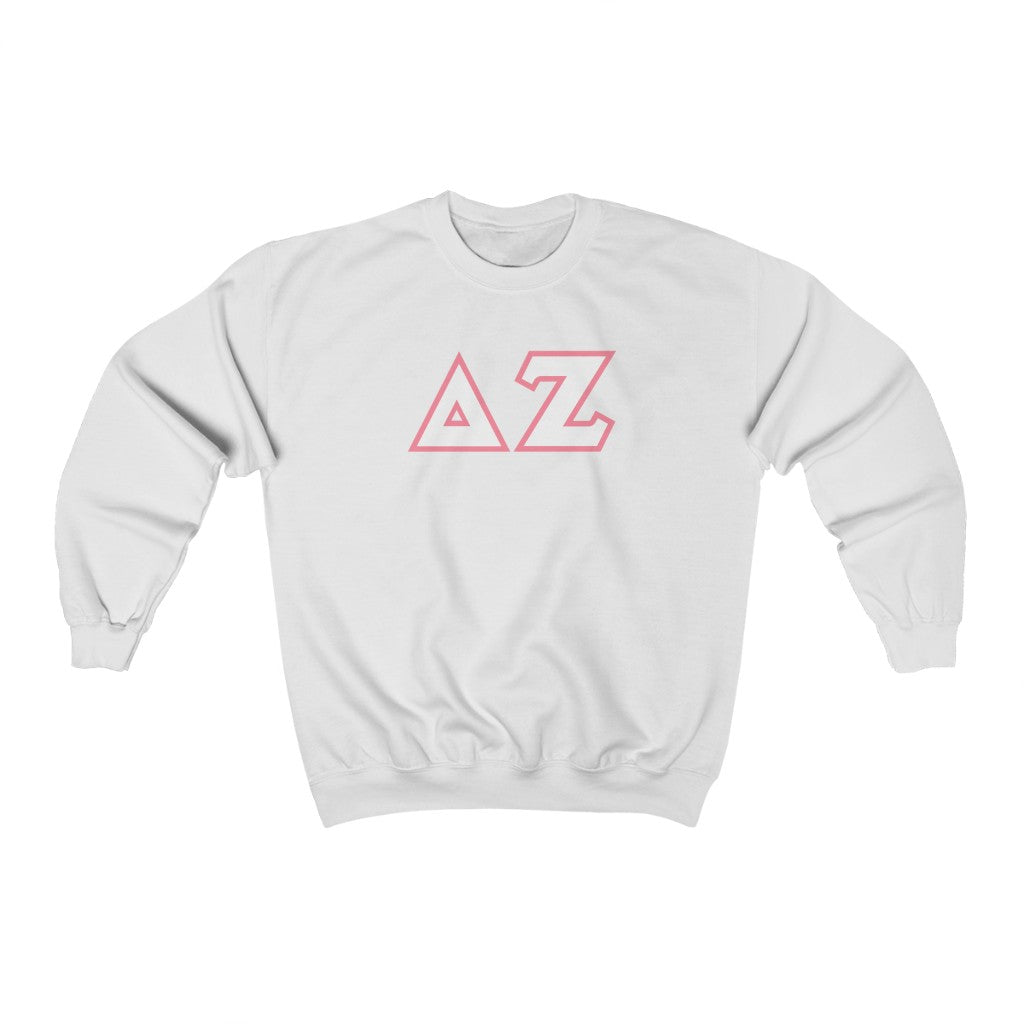 Delta Zeta Printed Letters | White & Pink Border Crewneck