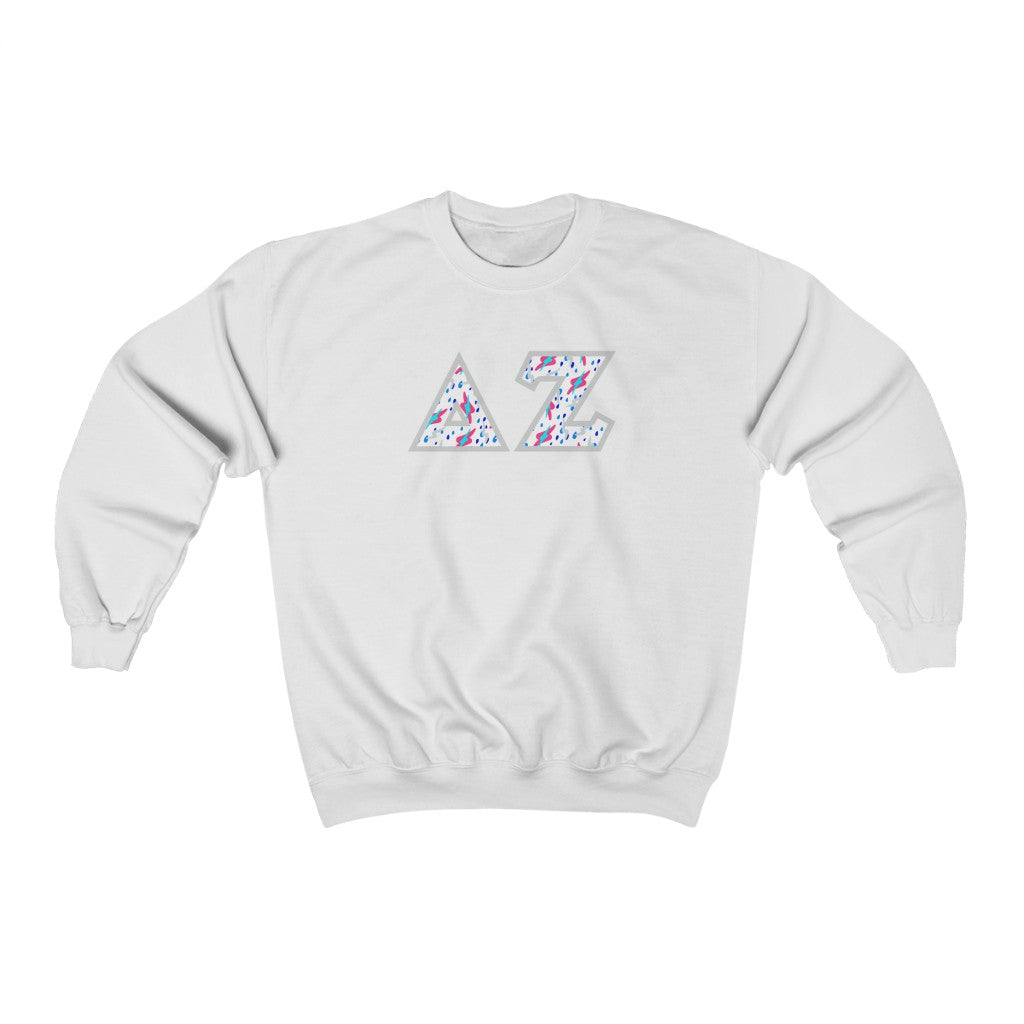 Delta Zeta Printed Letters| Bayside White Crewneck