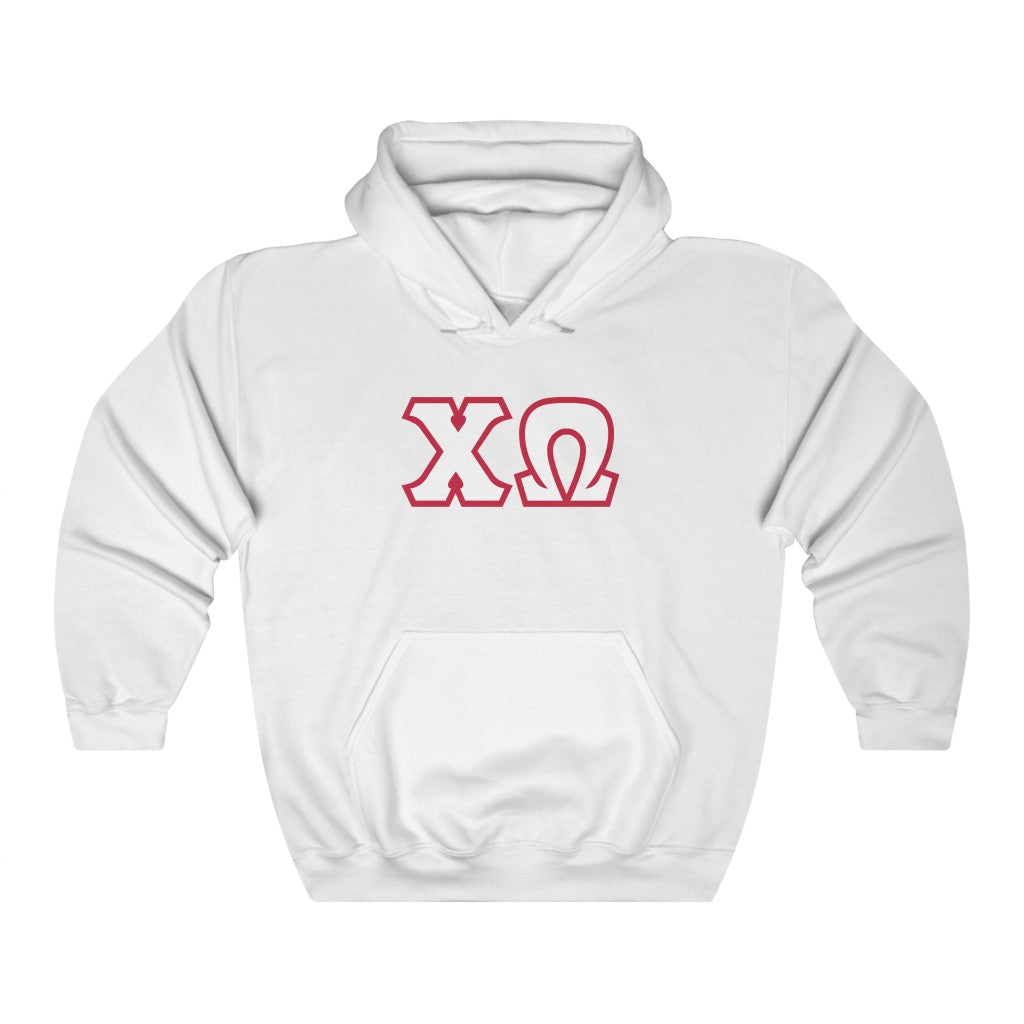 Chi Omega Print Letters | White & Cardinal Border Hoodie