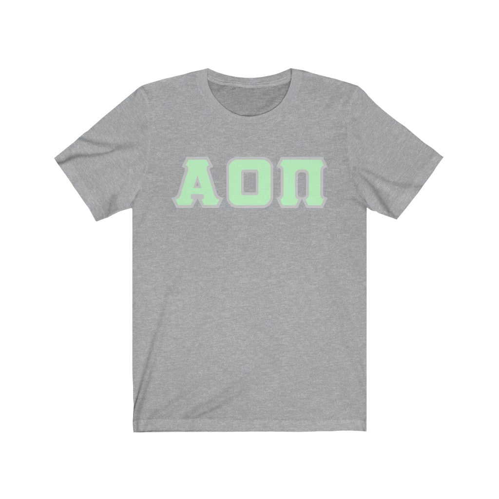 AOII Printed Letters | Mint with Grey Border T-Shirt
