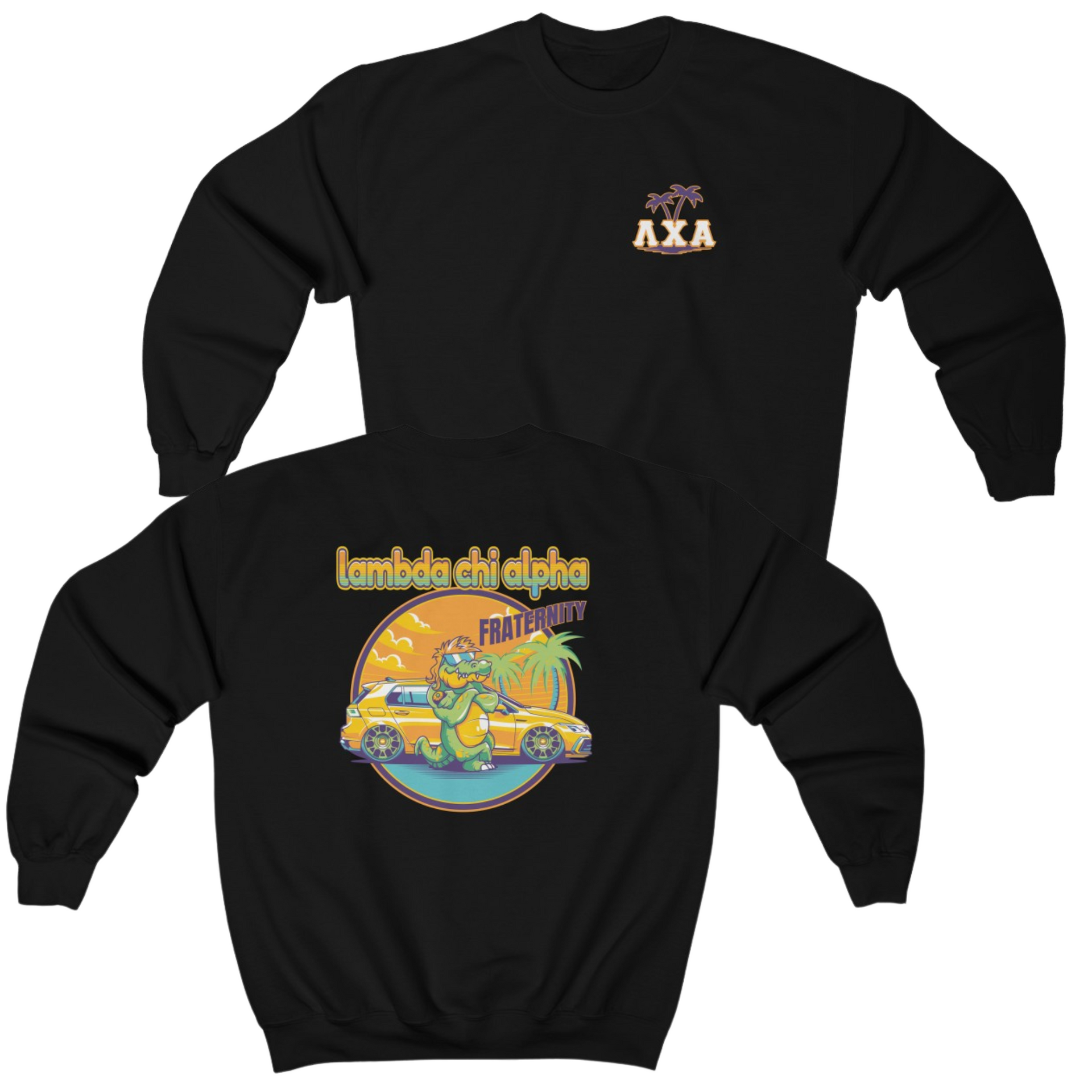 Black Lambda Chi Alpha Graphic Crewneck Sweatshirt | Cool Croc | Lambda Chi Alpha Fraternity Apparel 