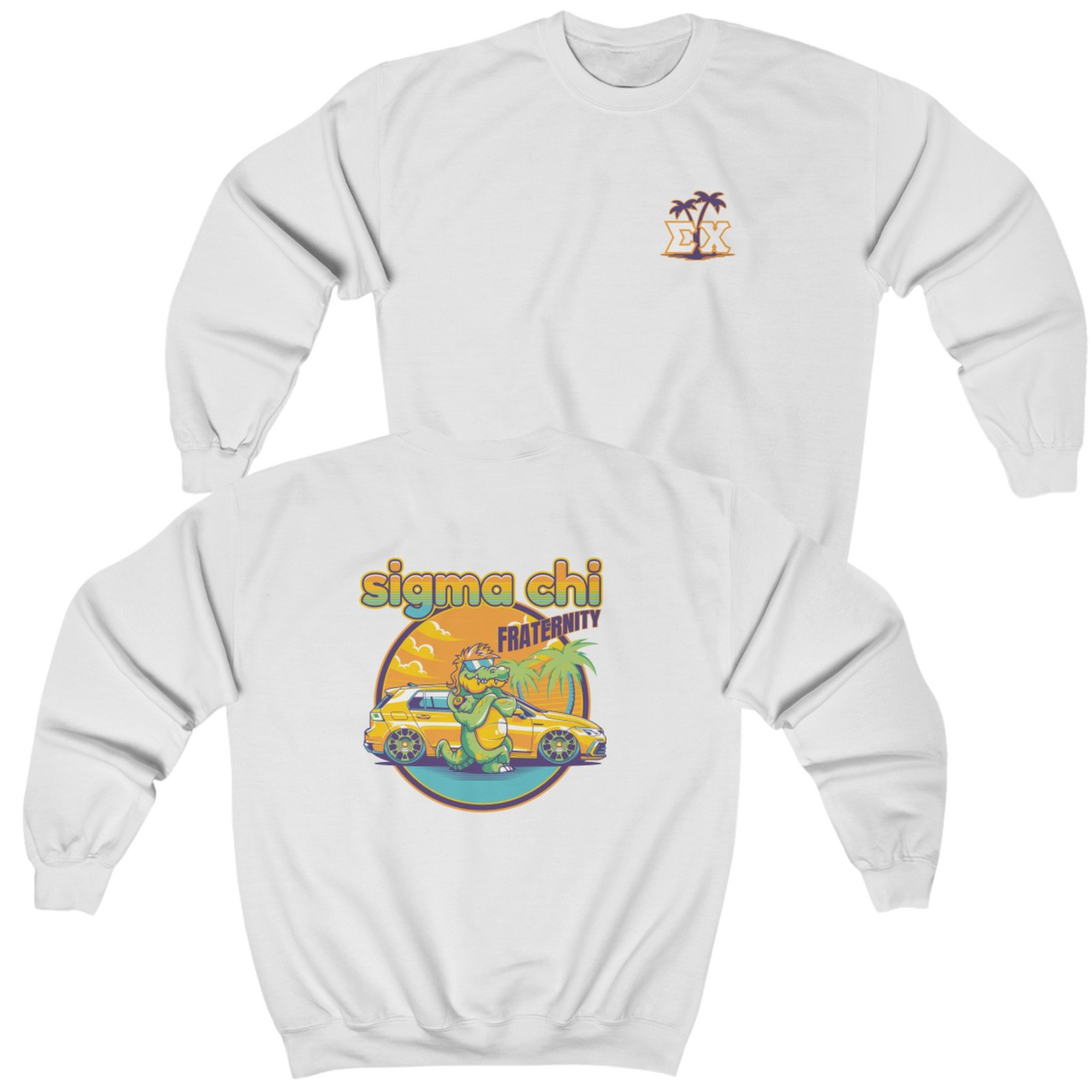 White Sigma Chi Graphic Crewneck Sweatshirt | Cool Croc | Sigma Chi Fraternity Apparel
