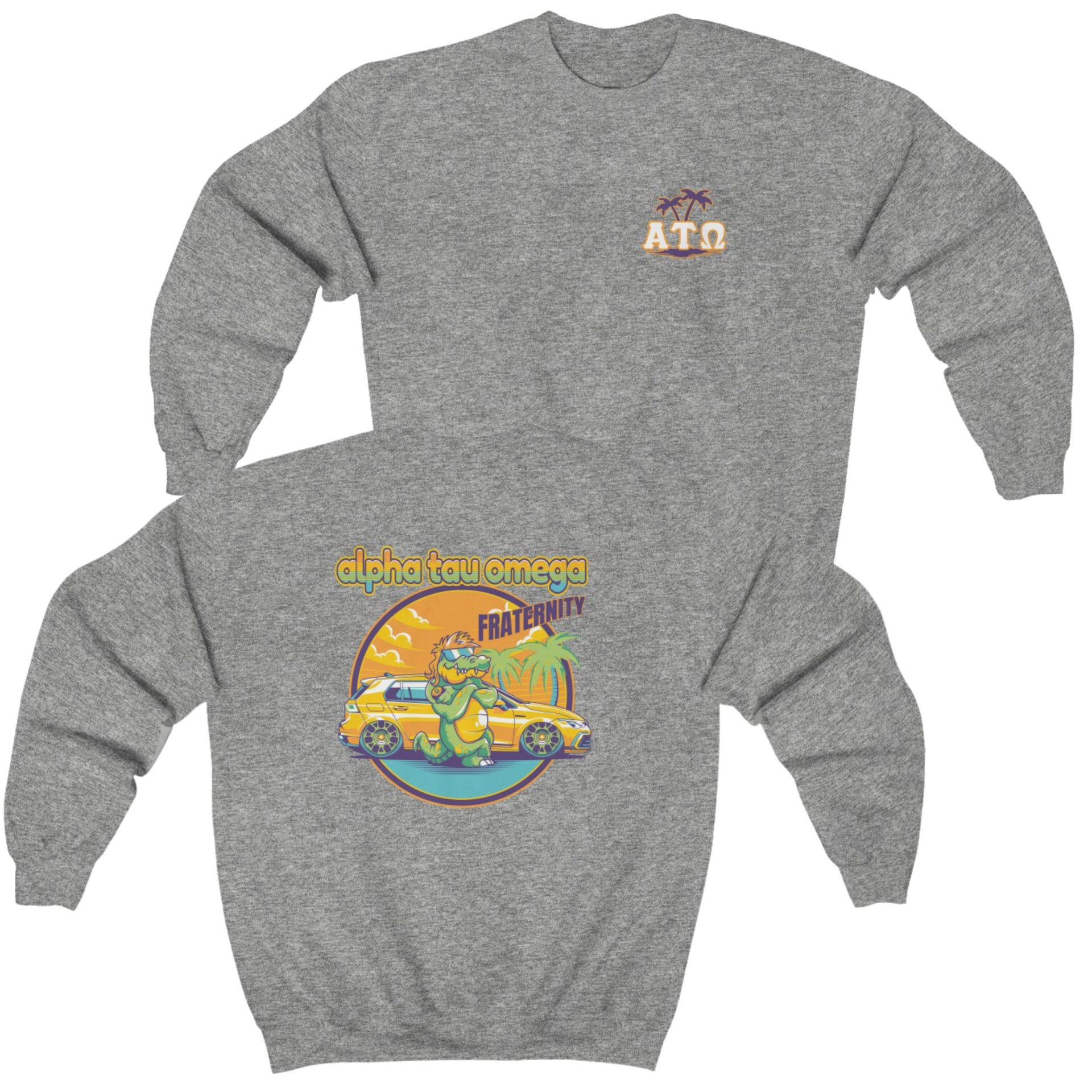 Grey Alpha Tau Omega Graphic Crewneck Sweatshirt | Cool Croc | Alpha Sigma Phi Fraternity Merch