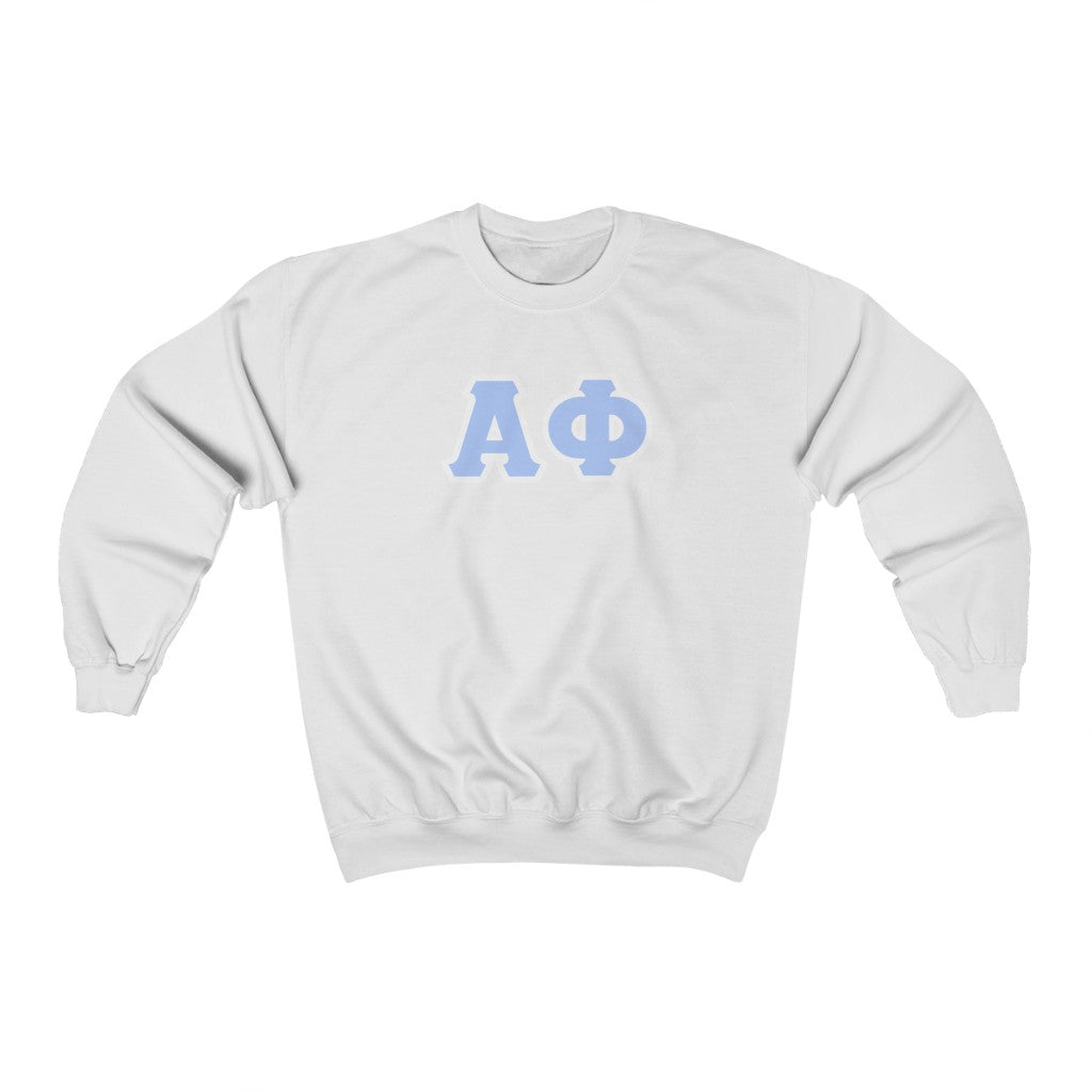 Alpha Phi Printed Letters | Blue & White Border Crewneck