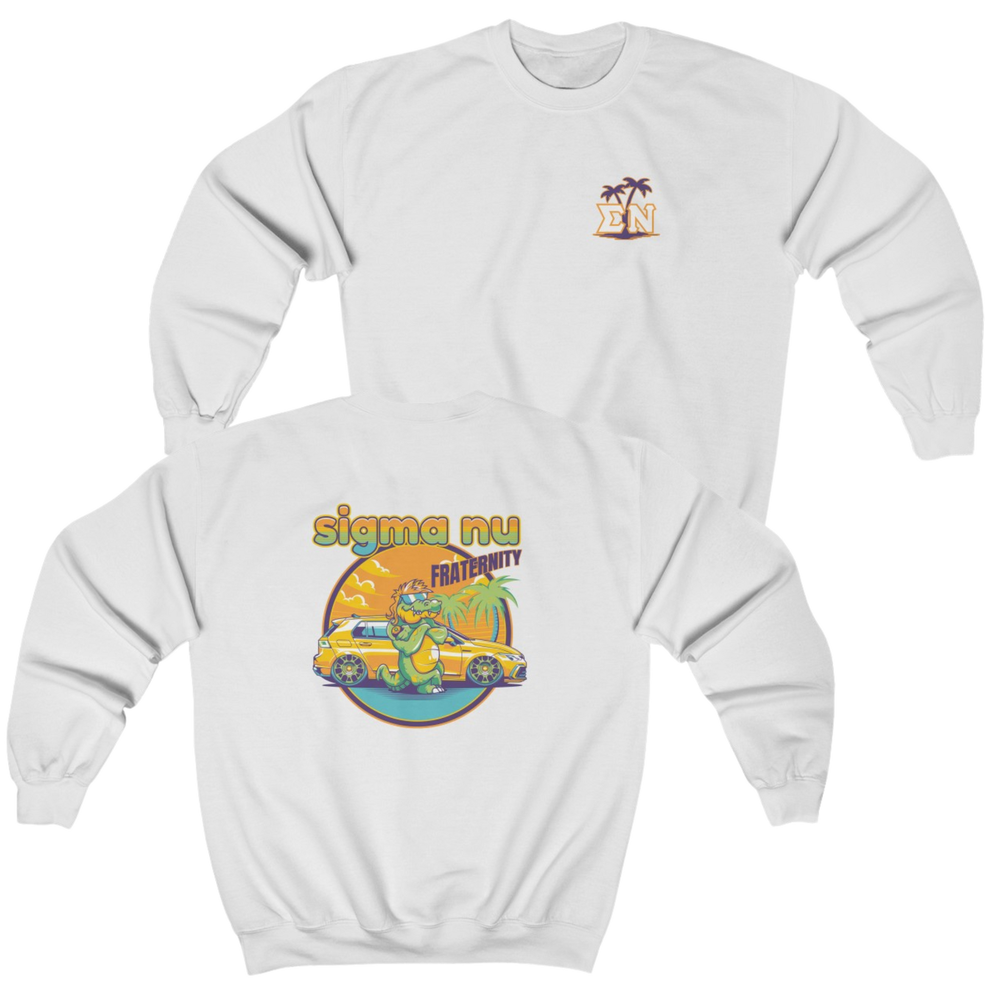 White Sigma Nu Graphic Crewneck Sweatshirt | Cool Croc | Sigma Nu Clothing, Apparel and Merchandise