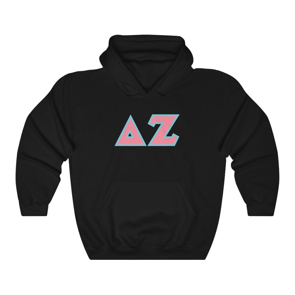 Delta Zeta Printed Letters | Pink with Cyan Border Hoodie